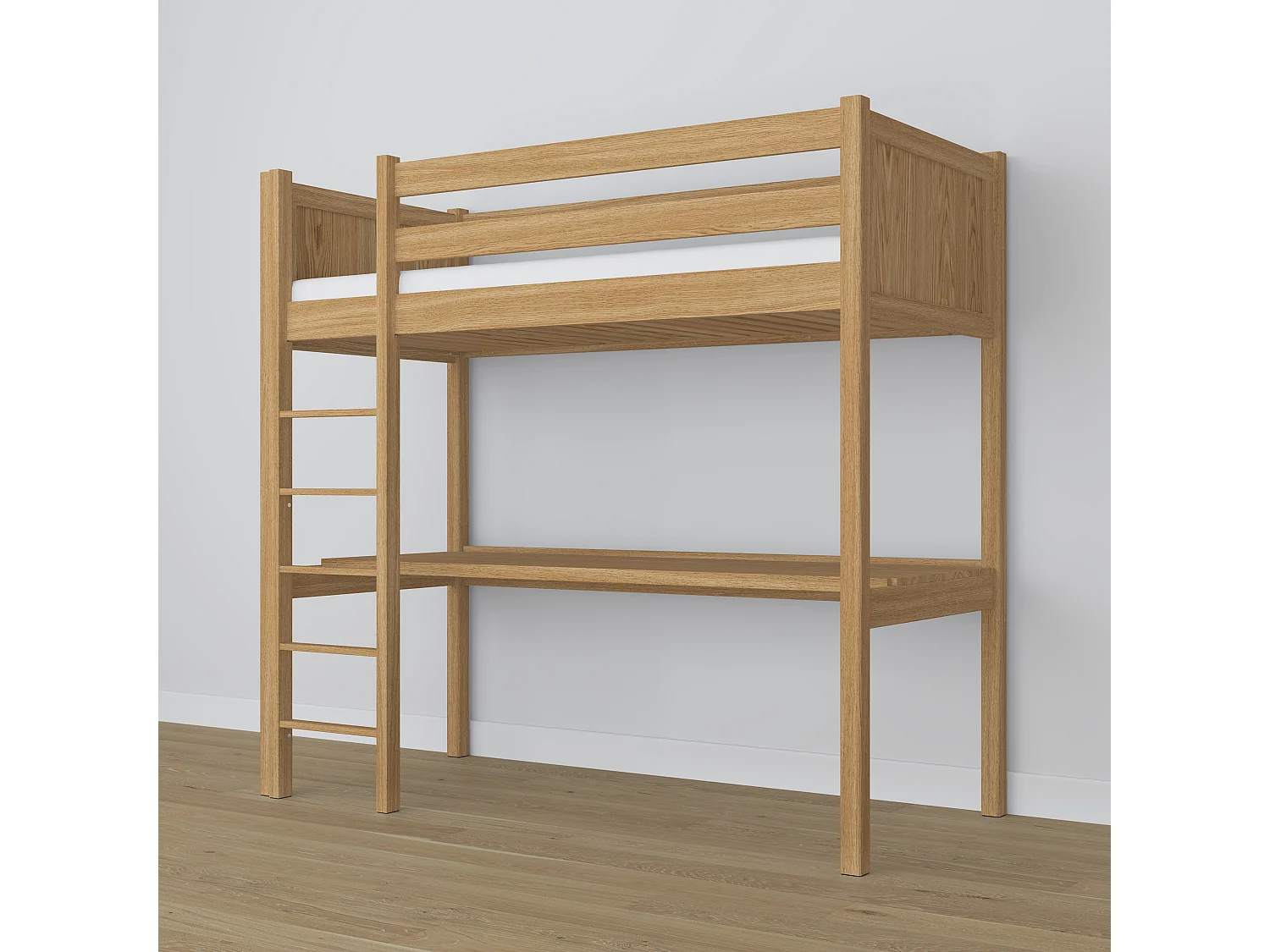 Lit mezzanine en chêne - avec bureau N06 Chêne Naturel 80x180