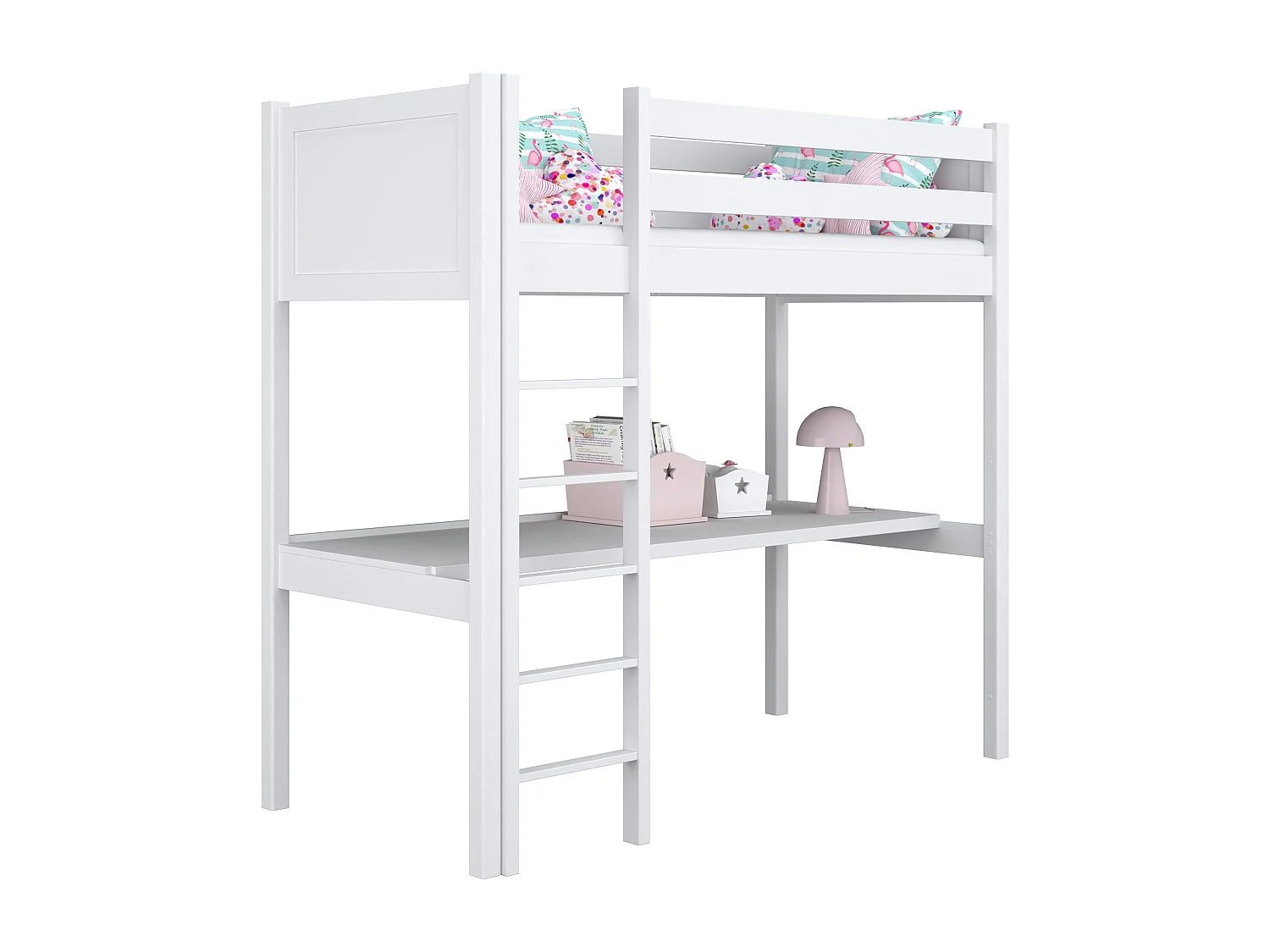 Lit mezzanine en bois - avec bureau N06 Blanc 90x180