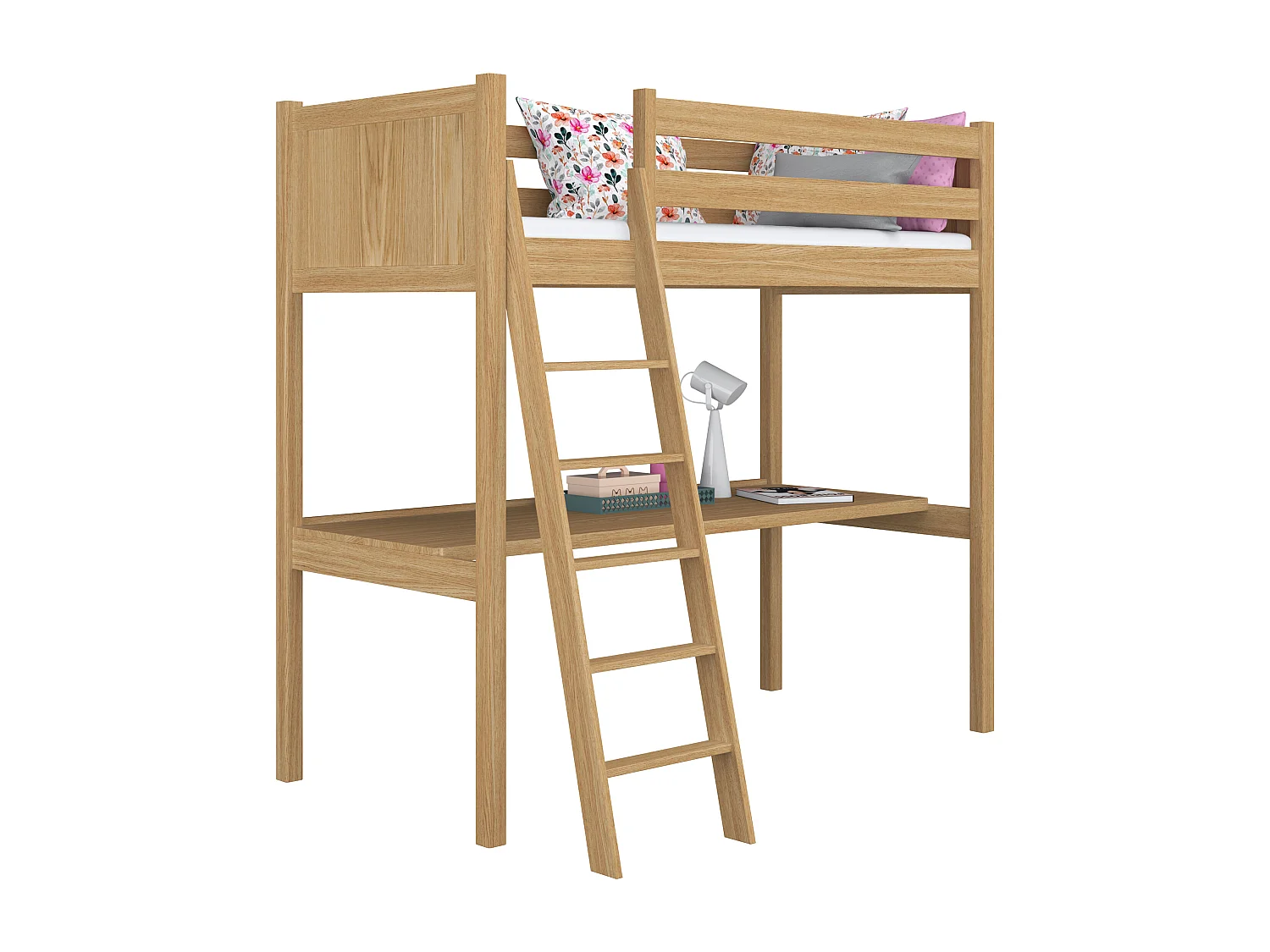 Lit mezzanine en chêne - avec bureau N04 Chêne Naturel 90x180