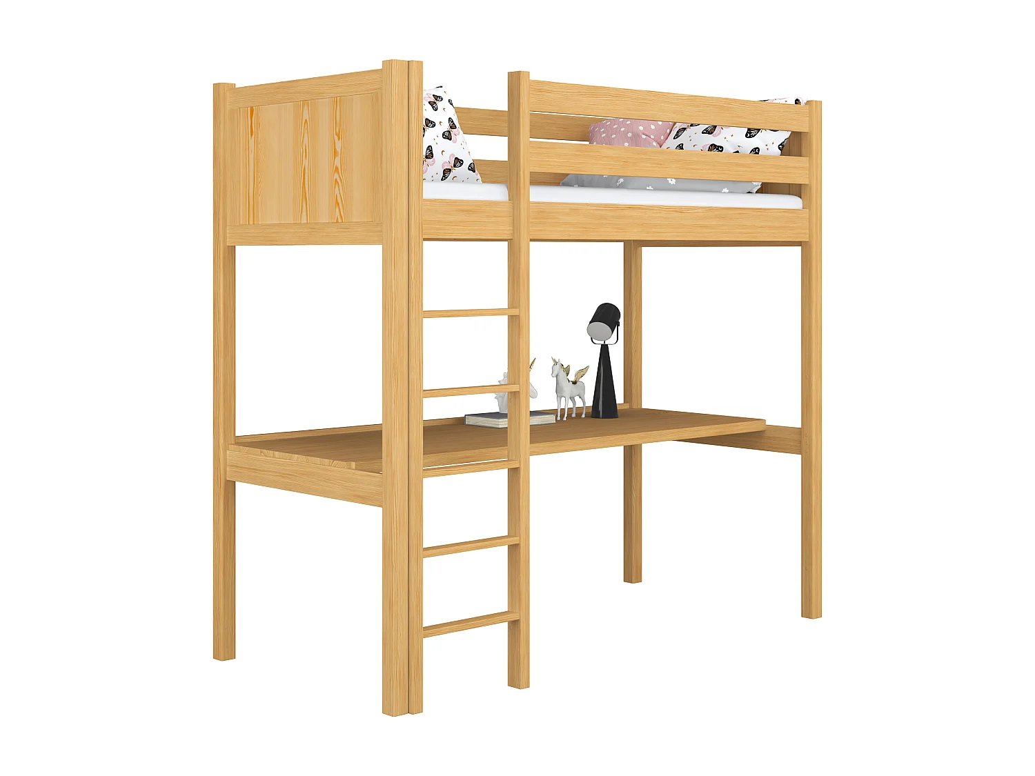 HOCHBETT N06 mit Schreibtisch Naturkiefer 90x180