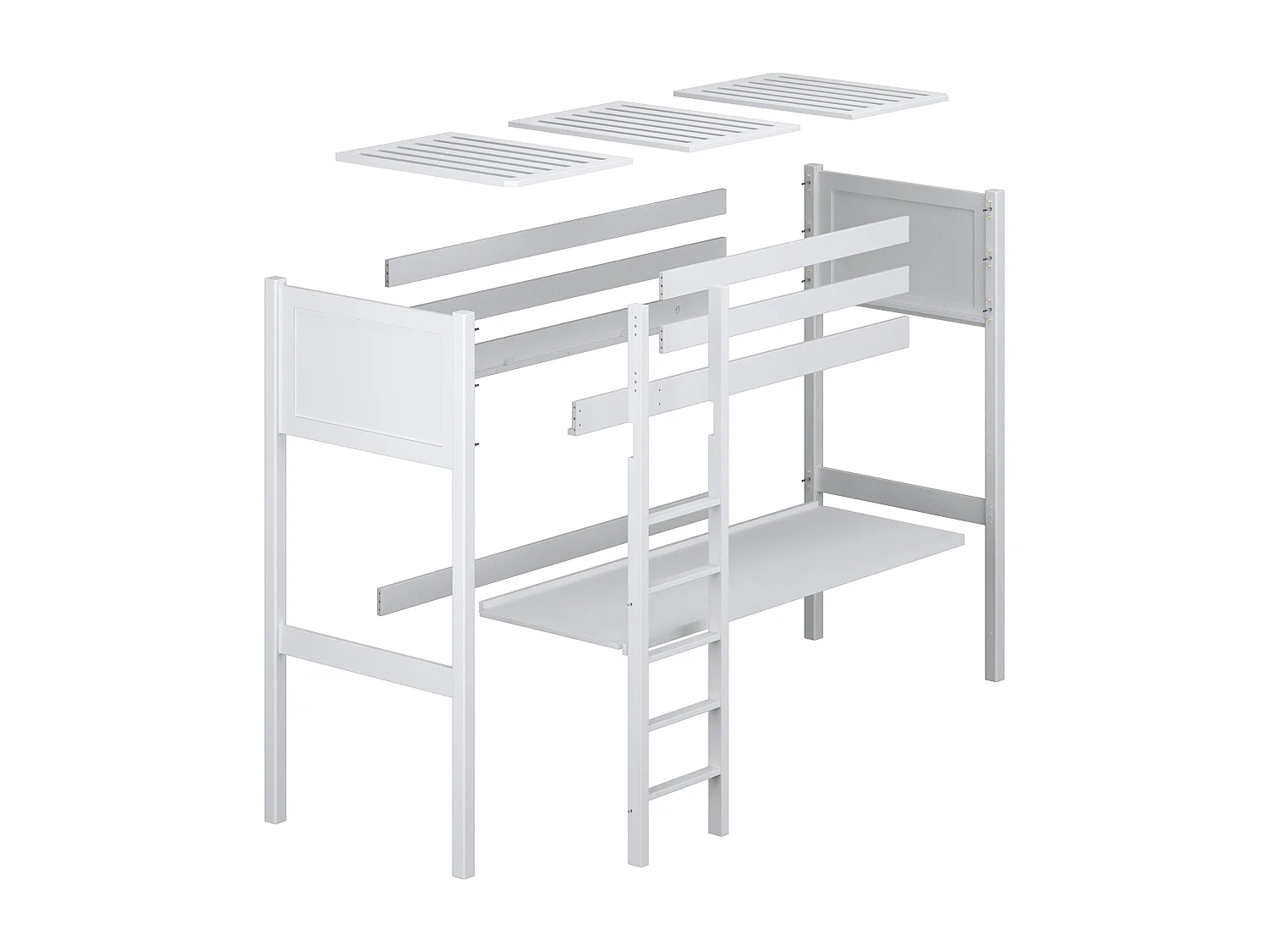 Lit mezzanine en bois - avec bureau N06 Pin Clair 80x190