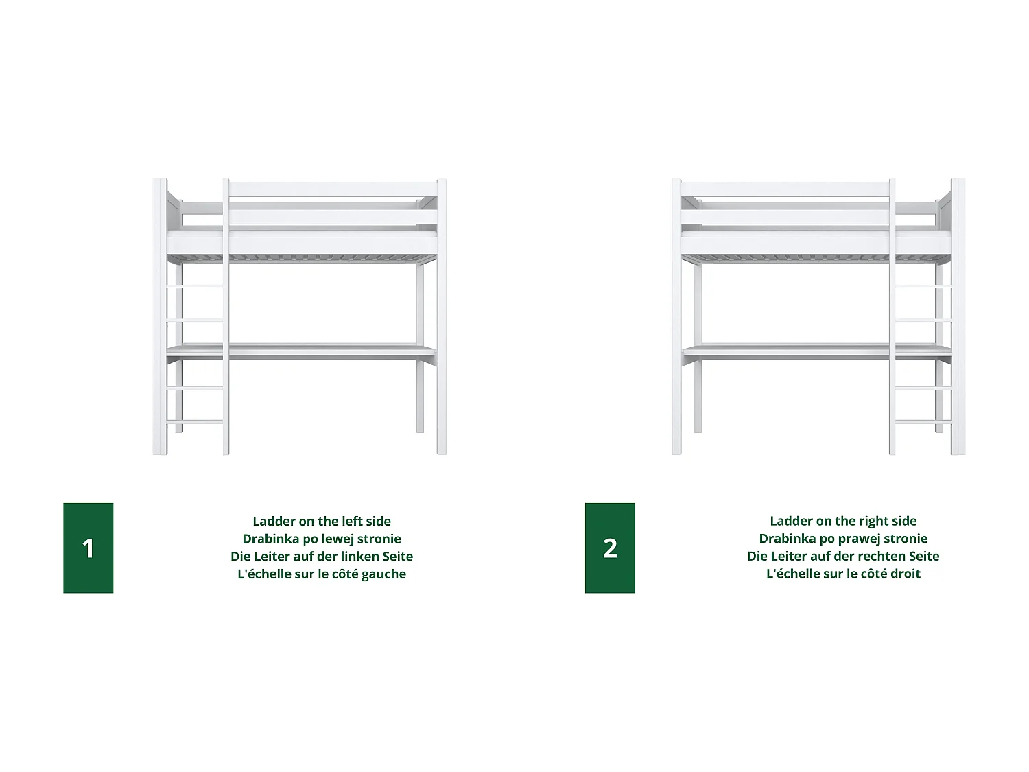 Lit mezzanine en bois - avec bureau N06 Blanc 120x200