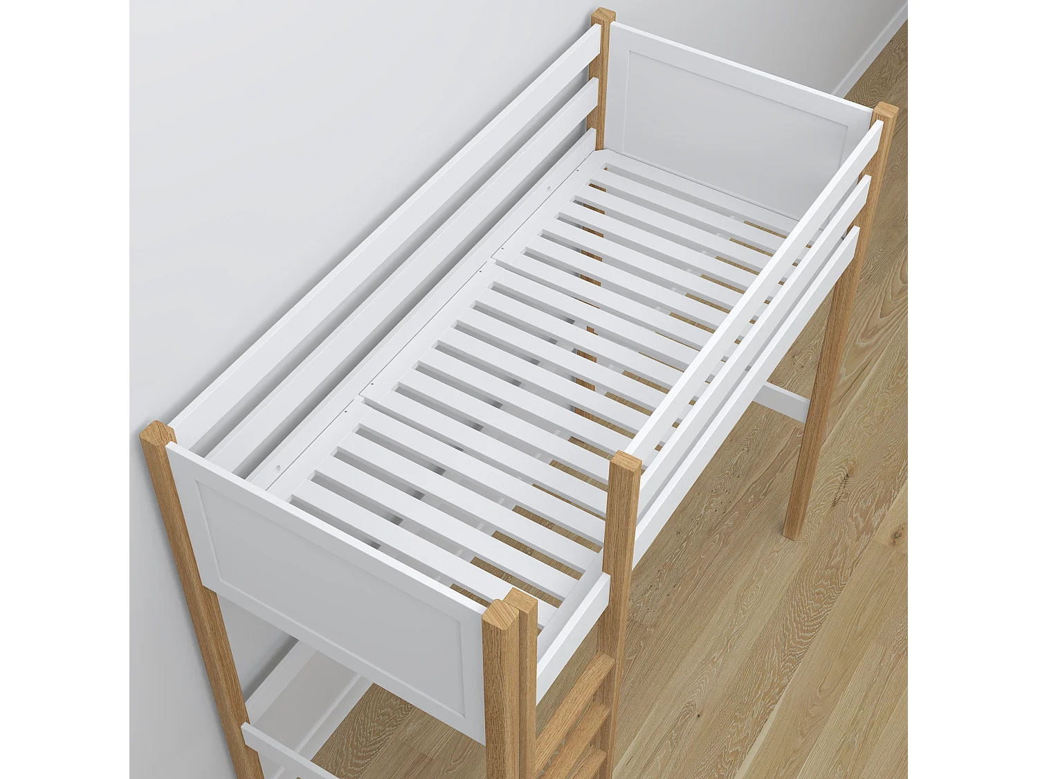 Lit mezzanine en bois - avec bureau N06 Blanc / Chêne Naturel 90x180