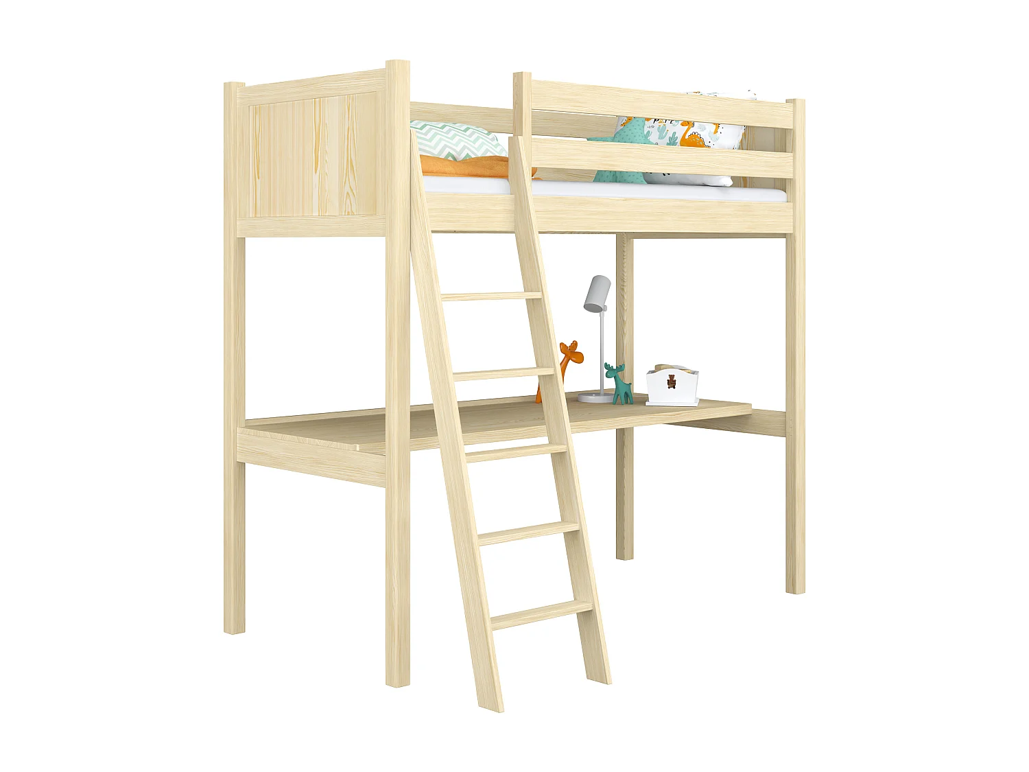 HOCHBETT N04 mit Schreibtisch Klare Kiefer 90x200