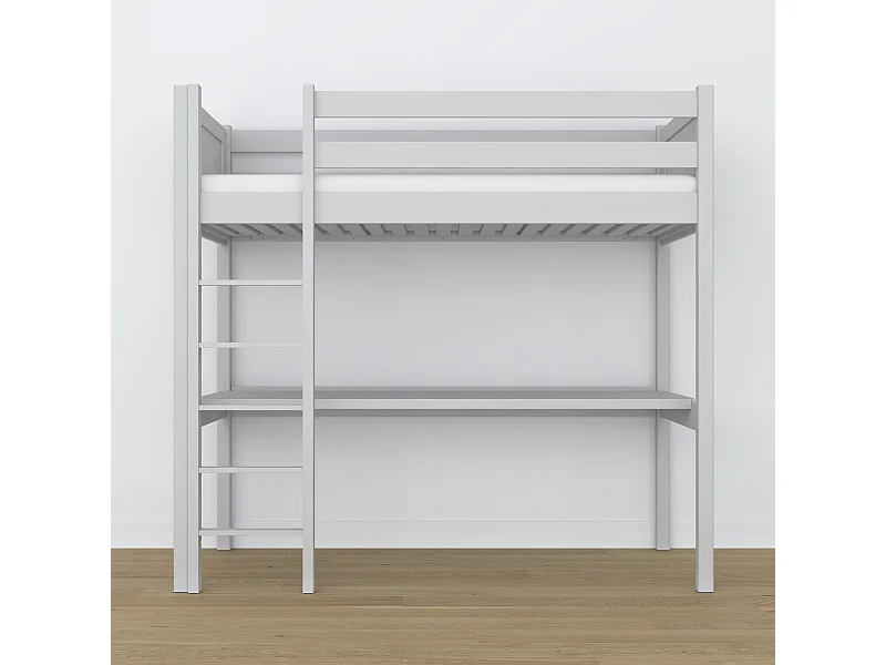 Lit mezzanine en bois - avec bureau N06 Gris 100x190