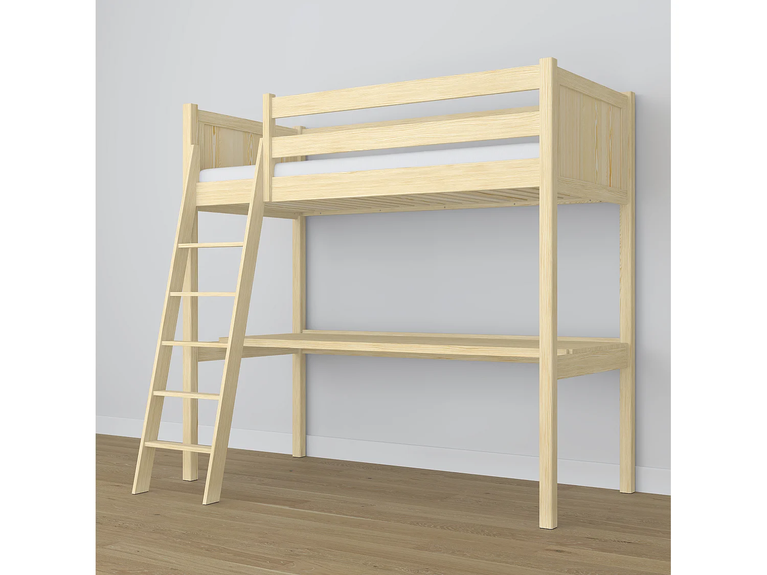 Lit mezzanine en bois - avec bureau N04 Pin Clair 120x180