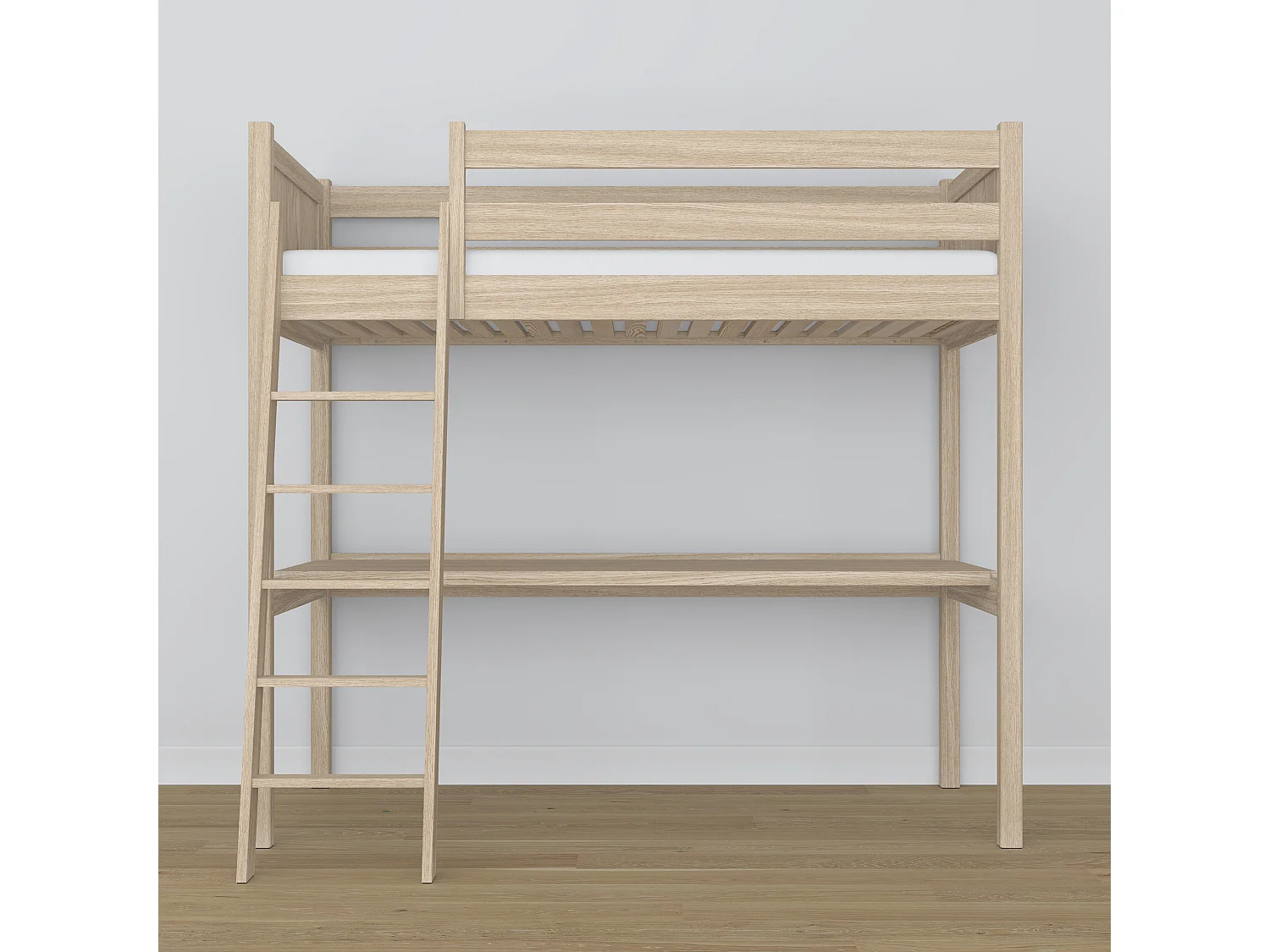Lit mezzanine en chêne - avec bureau N04 Chêne Blanchi 120x180