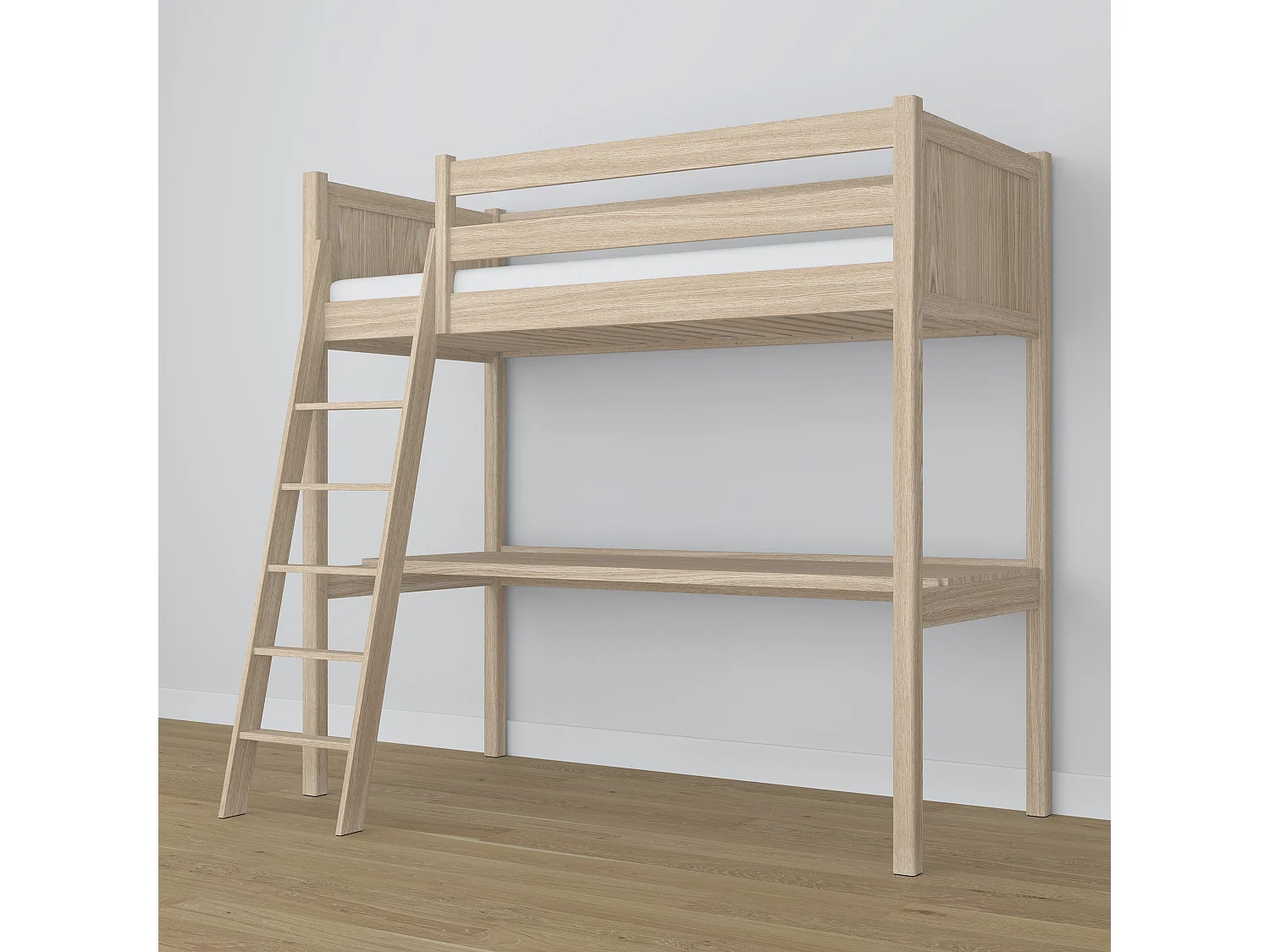 Lit mezzanine en chêne - avec bureau N04 Chêne Blanchi 120x180