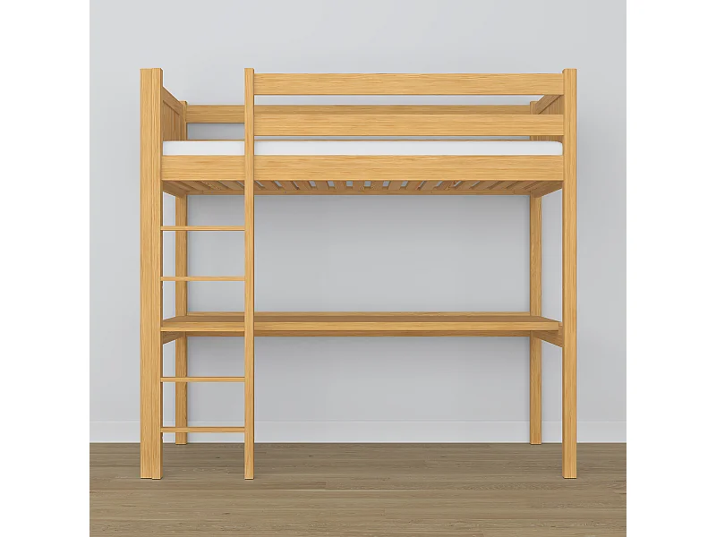 Lit mezzanine en bois - avec bureau N06 Pin Naturel 80x200