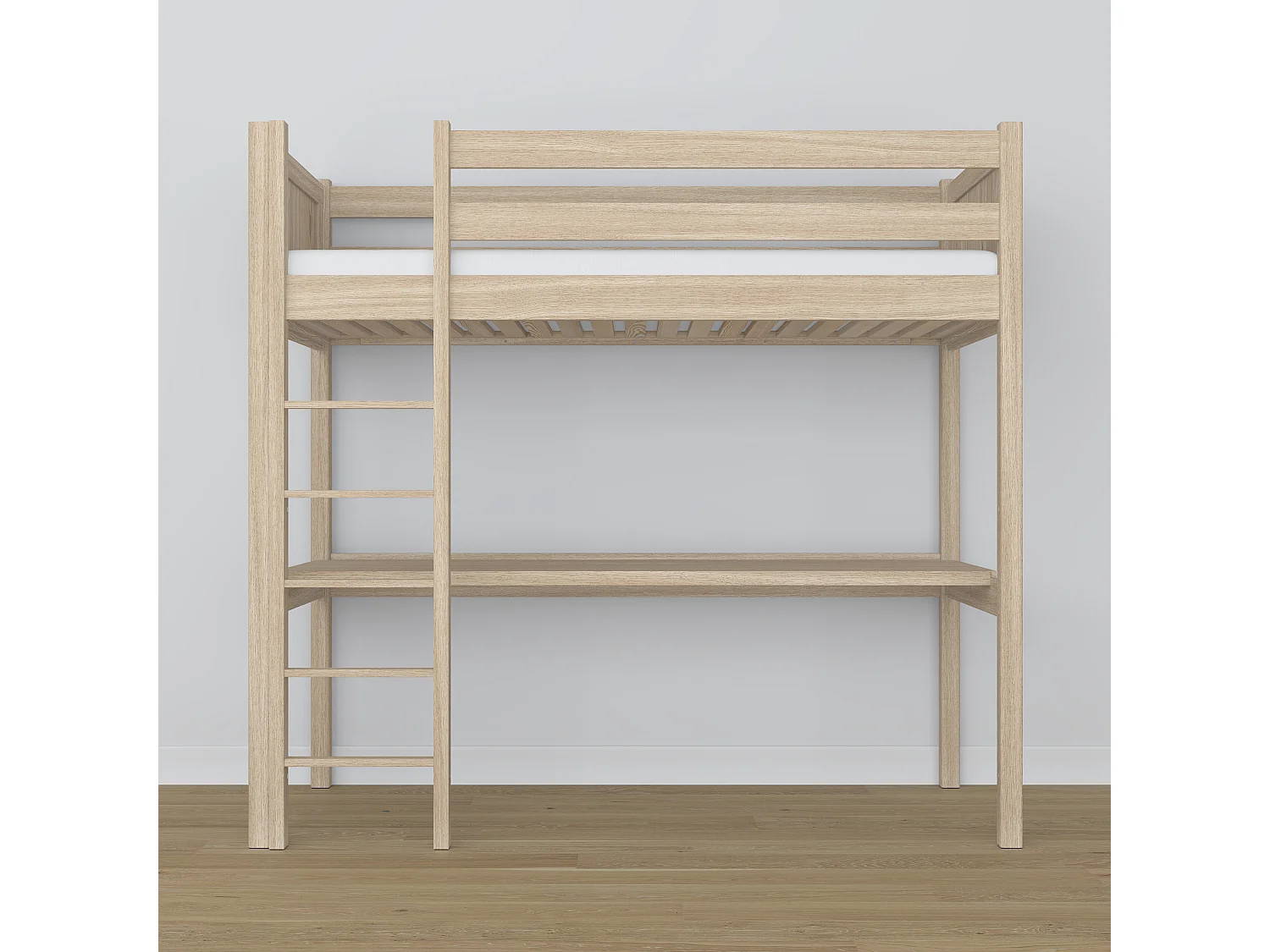 Lit mezzanine en chêne - avec bureau N06 Chêne Blanchi 120x180