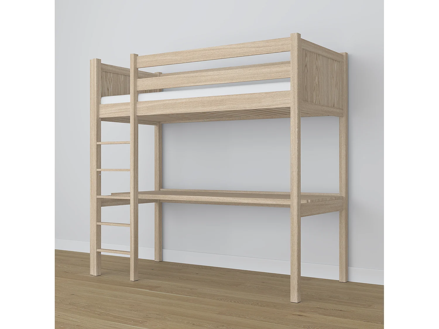 Lit mezzanine en chêne - avec bureau N06 Chêne Blanchi 120x180