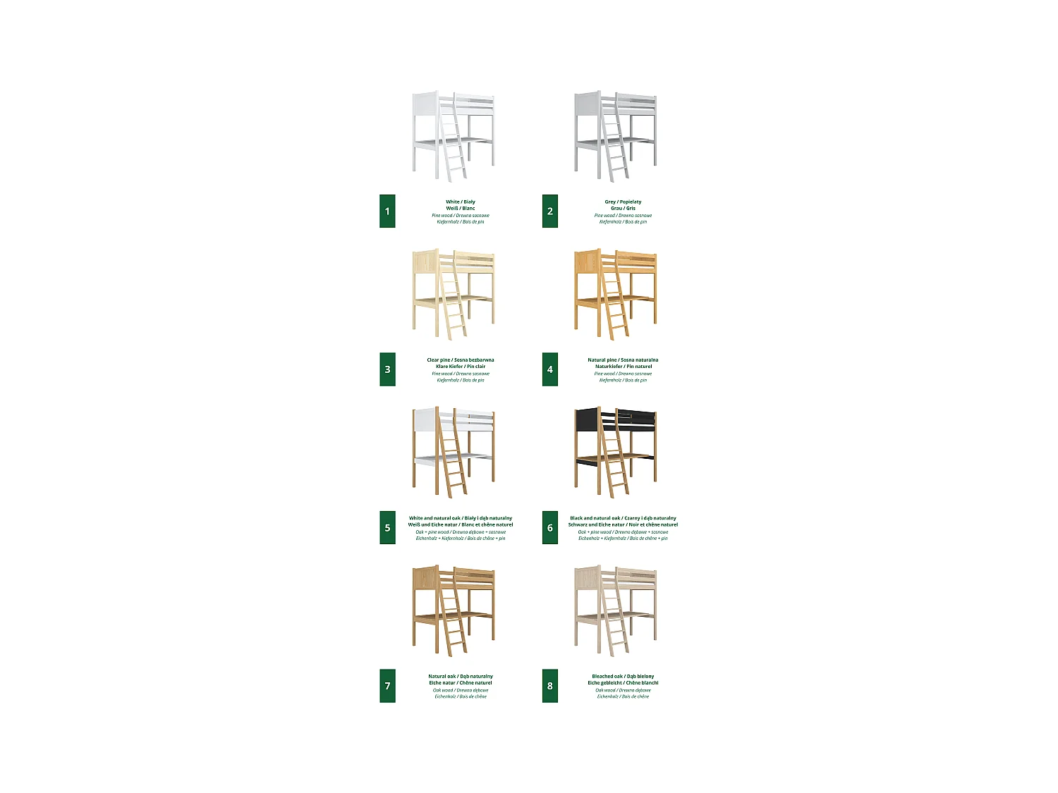 HOCHBETT N04 mit Schreibtisch Schwarz / Eiche Natur 80x190