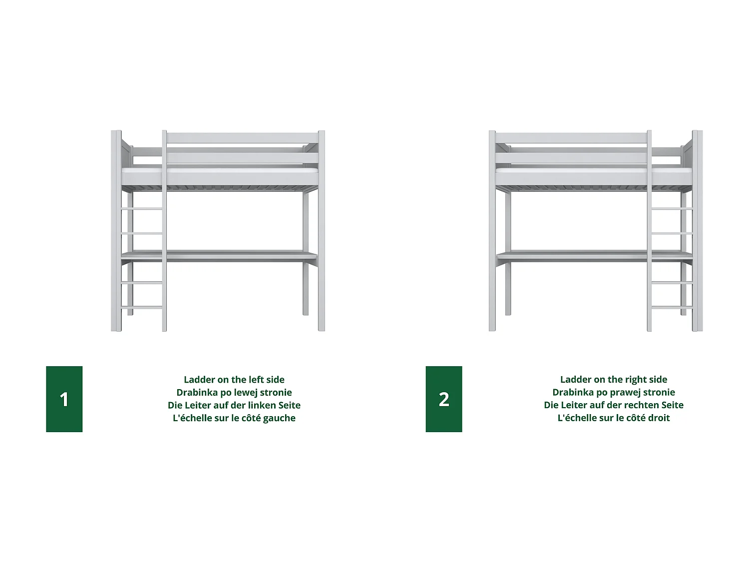 Lit mezzanine en bois - avec bureau N06 Gris 80x180