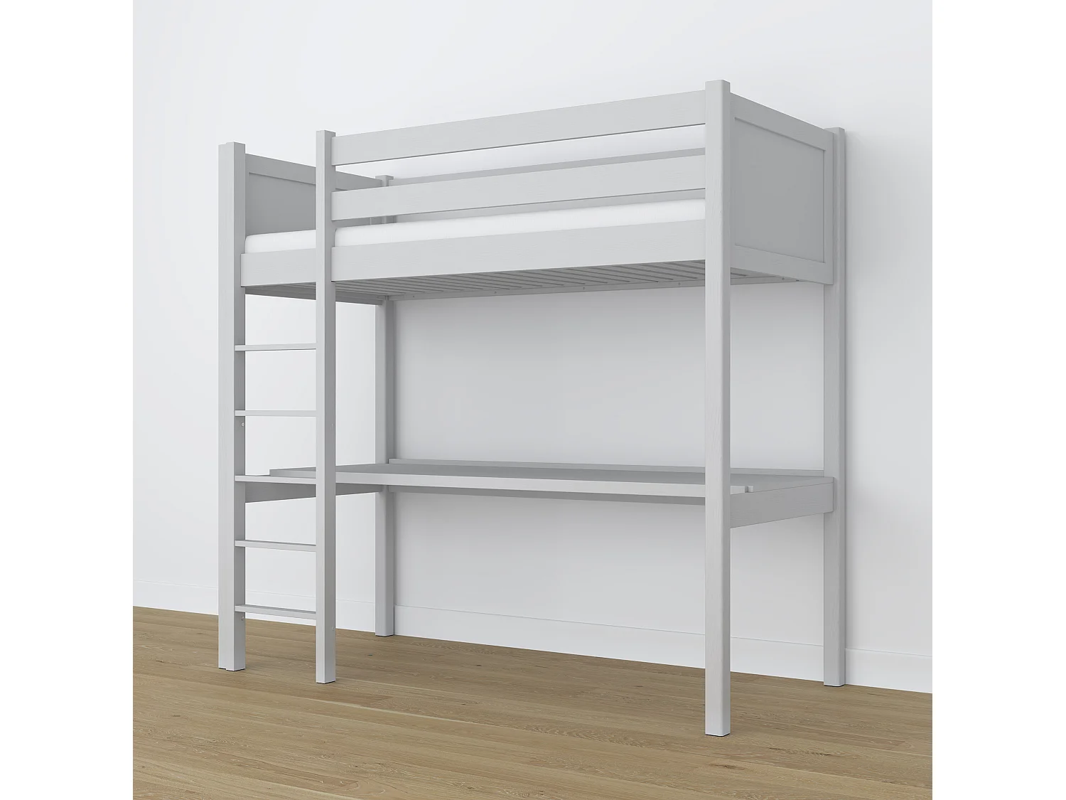 Lit mezzanine en bois - avec bureau N06 Gris 80x180
