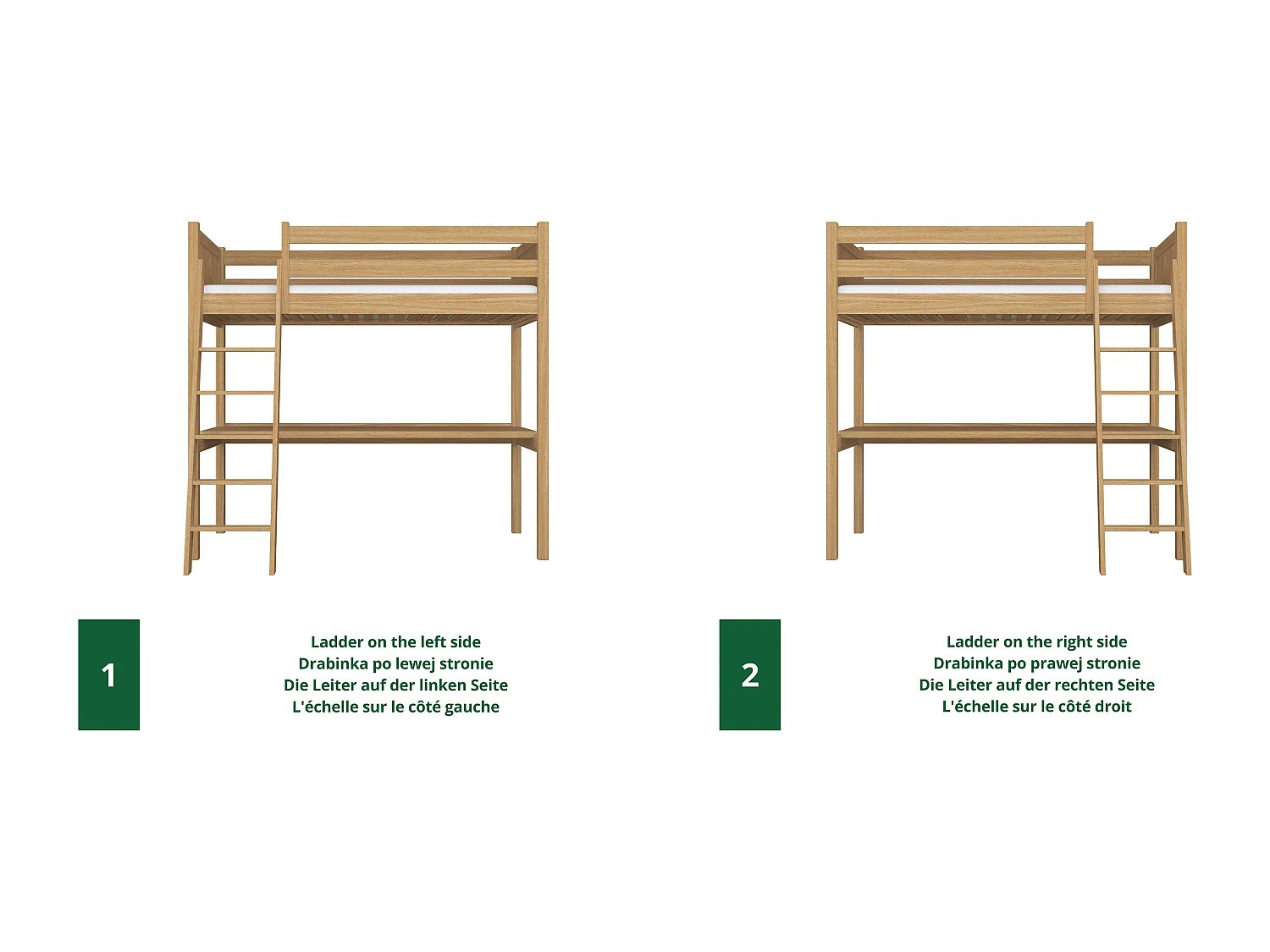 Lit mezzanine en chêne - avec bureau N04 Chêne Naturel 120x180