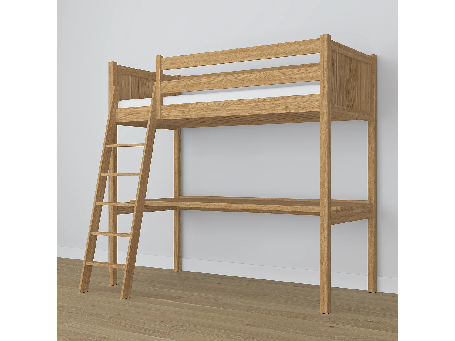 Lit mezzanine en chêne - avec bureau N04 Chêne Naturel 120x180