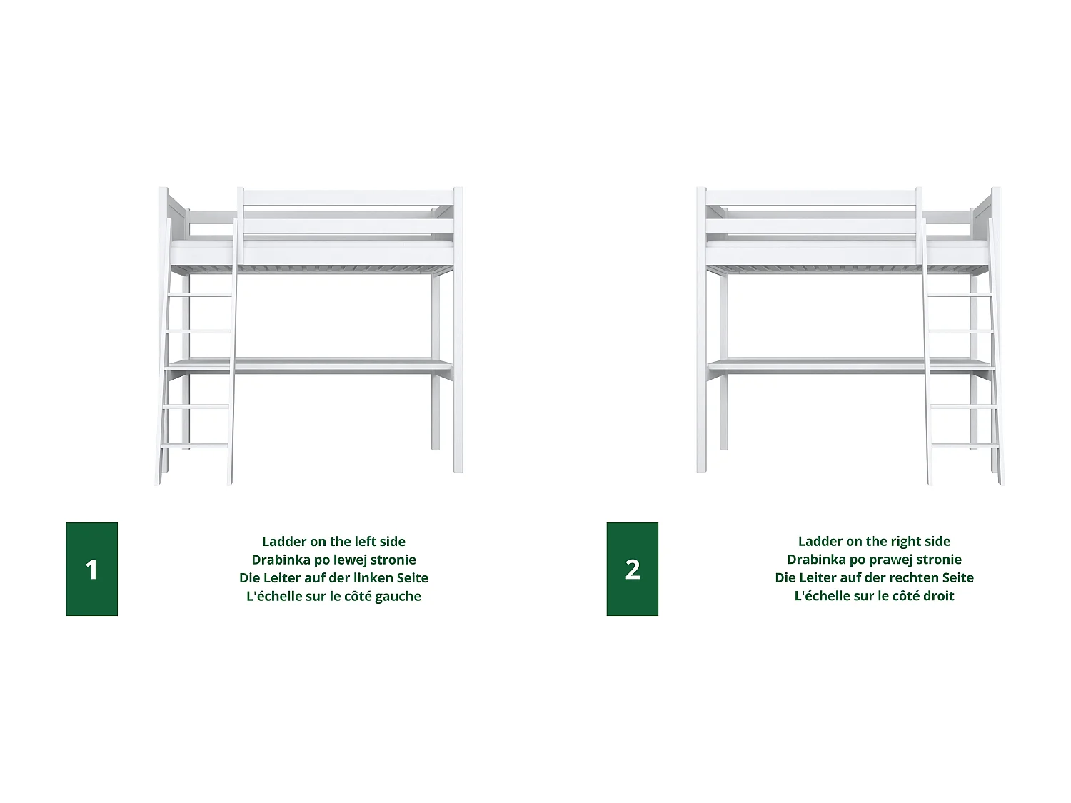 HOCHBETT N04 mit Schreibtisch Weiß 80x190