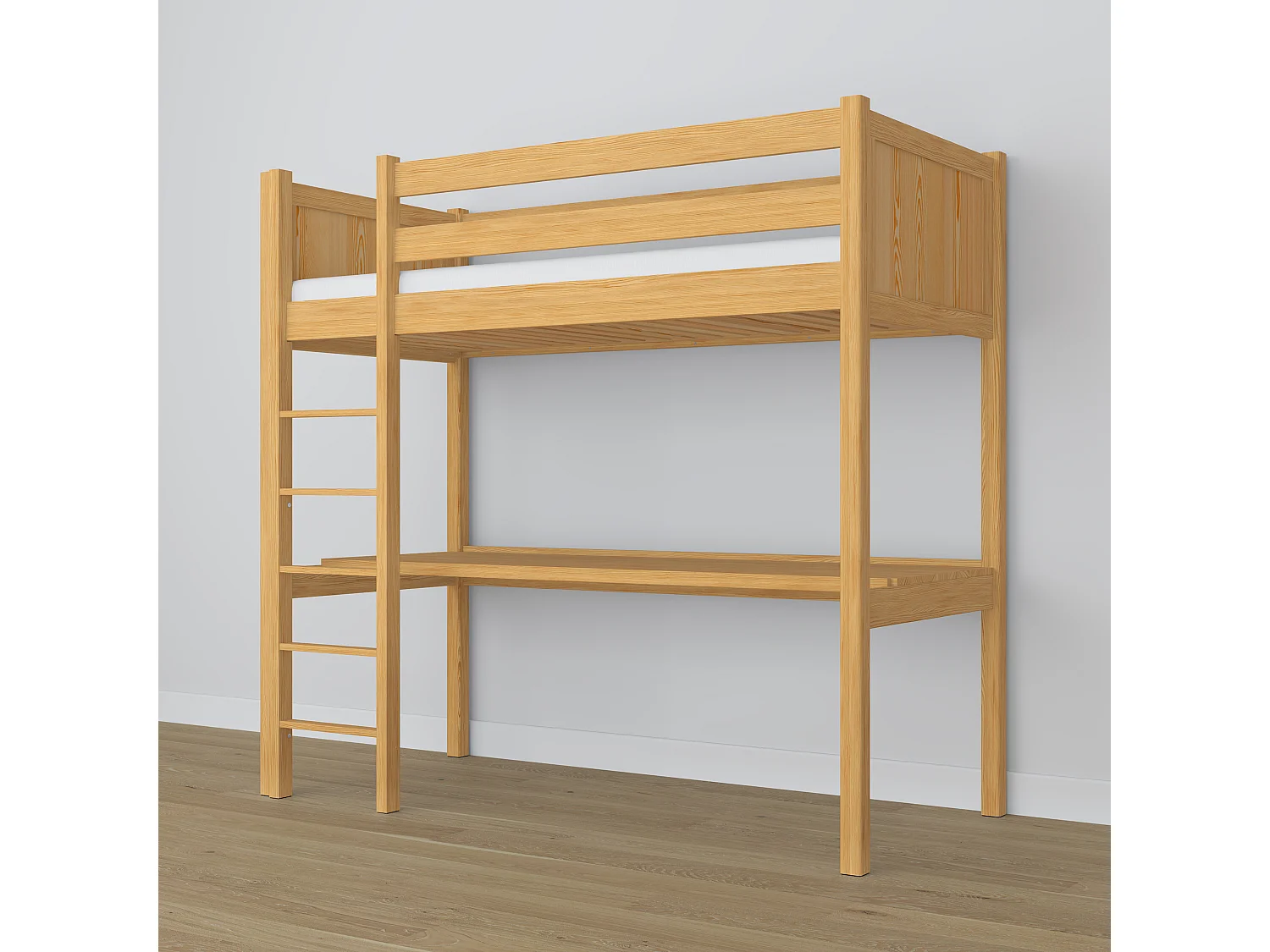 Lit mezzanine en bois - avec bureau N06 Pin Naturel 120x180