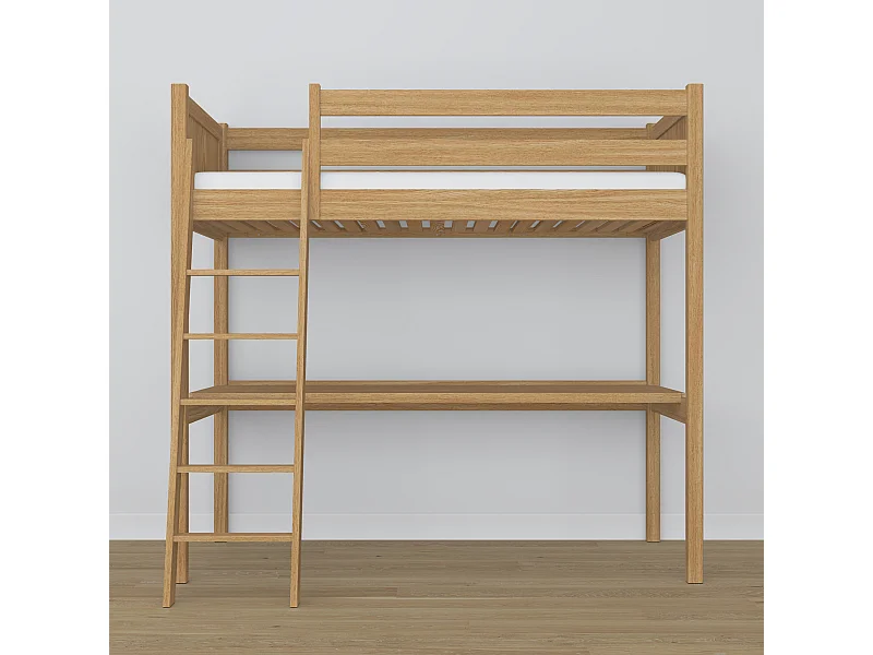 Lit mezzanine en chêne - avec bureau N04 Chêne Naturel 120x200