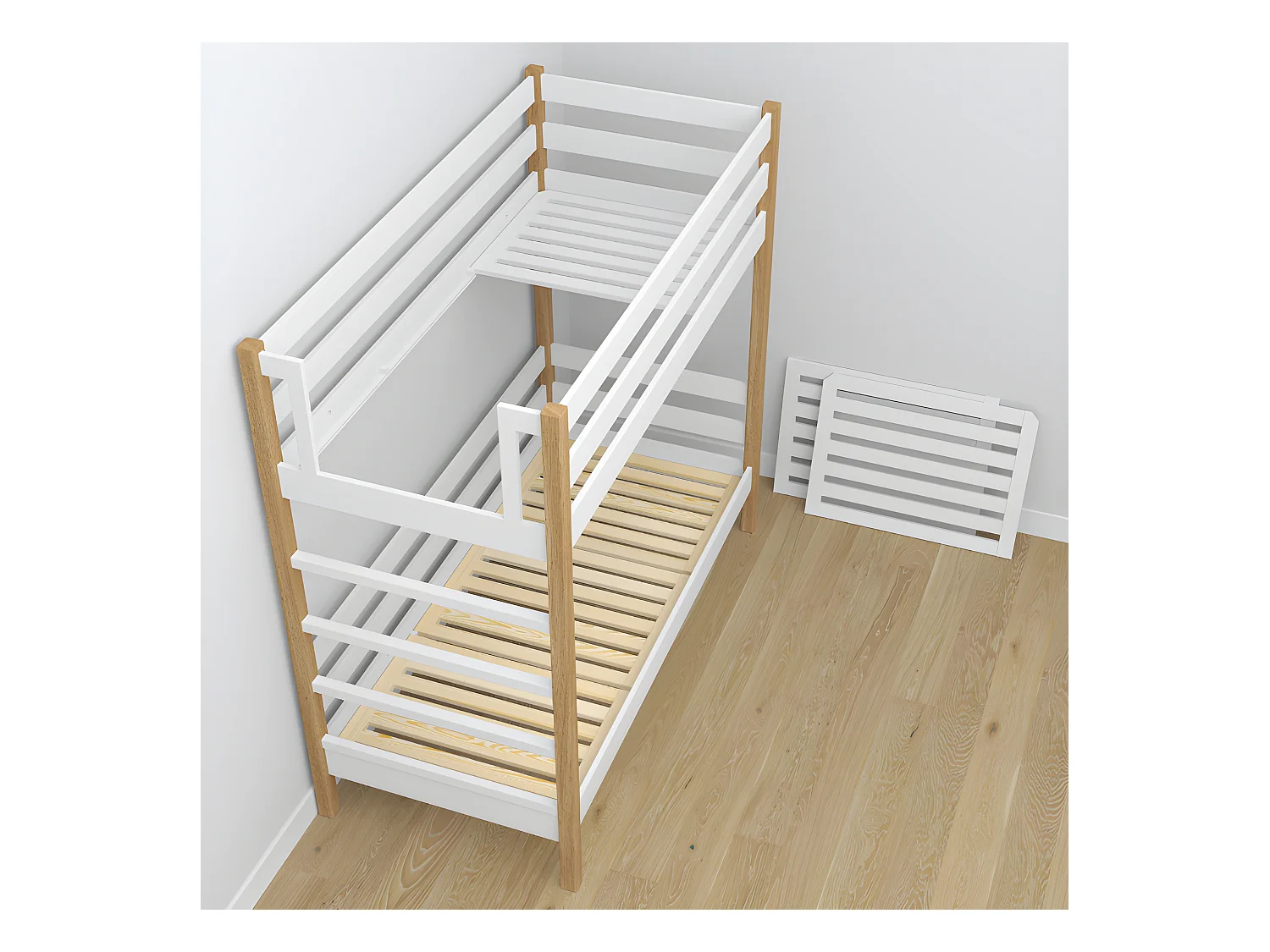 Lit superposé en bois - avec tiroir N03 Blanc / Chêne Naturel 80x200