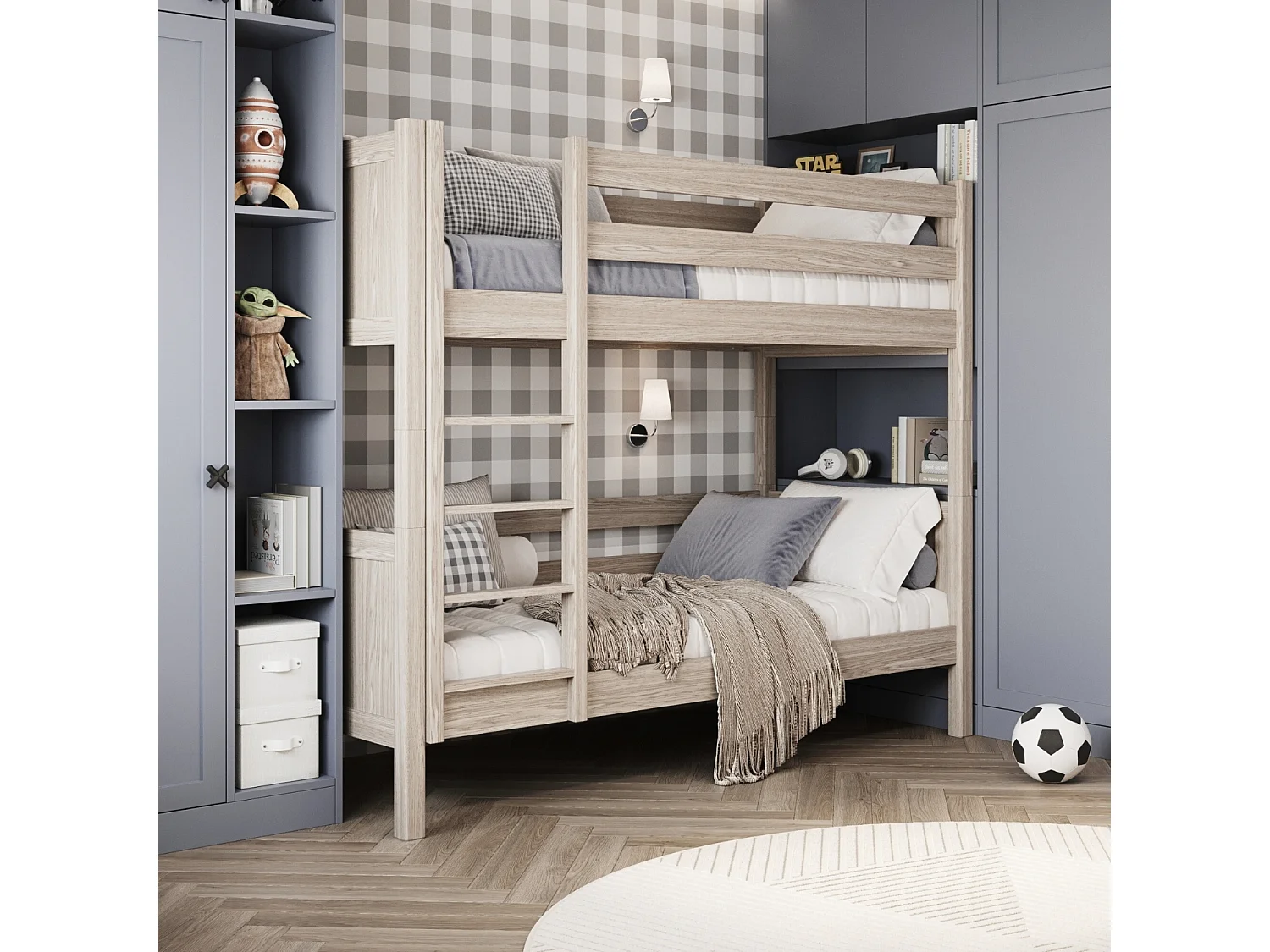 Lit superposé en chêne N02 Chêne Blanchi 90x200