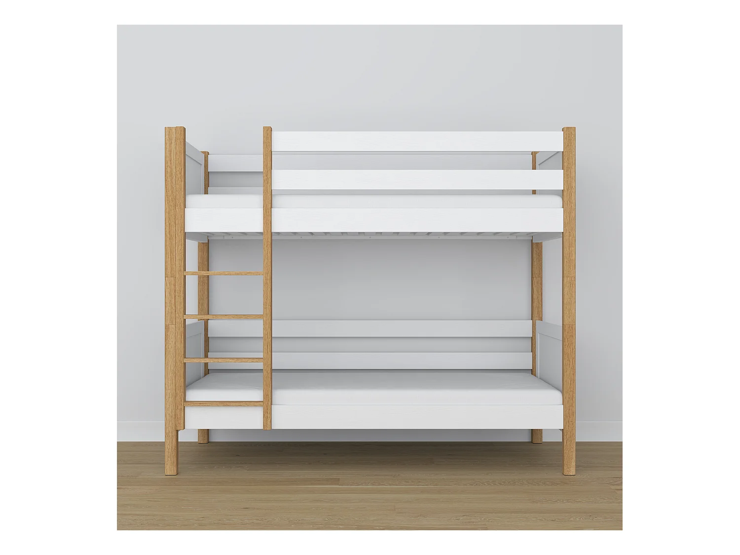 Lit superposé en bois N02 Blanc / Chêne Naturel 80x190