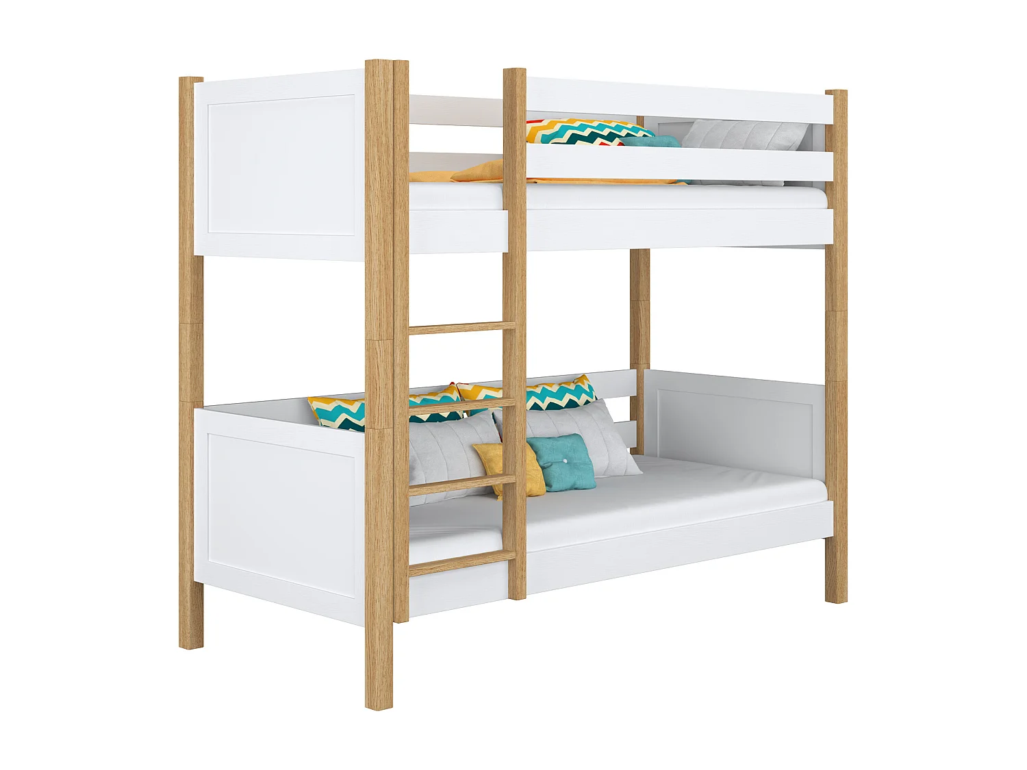 Lit superposé en bois N02 Blanc / Chêne Naturel 80x190