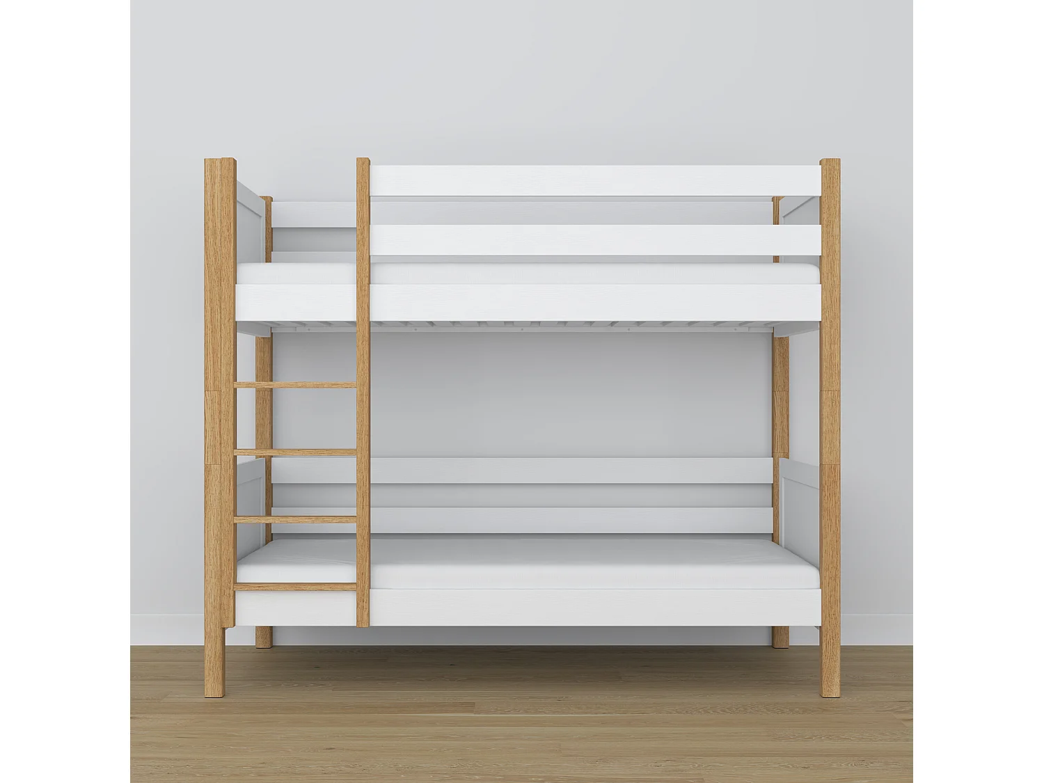 Lit superposé en bois N02 Blanc / Chêne Naturel 80x200
