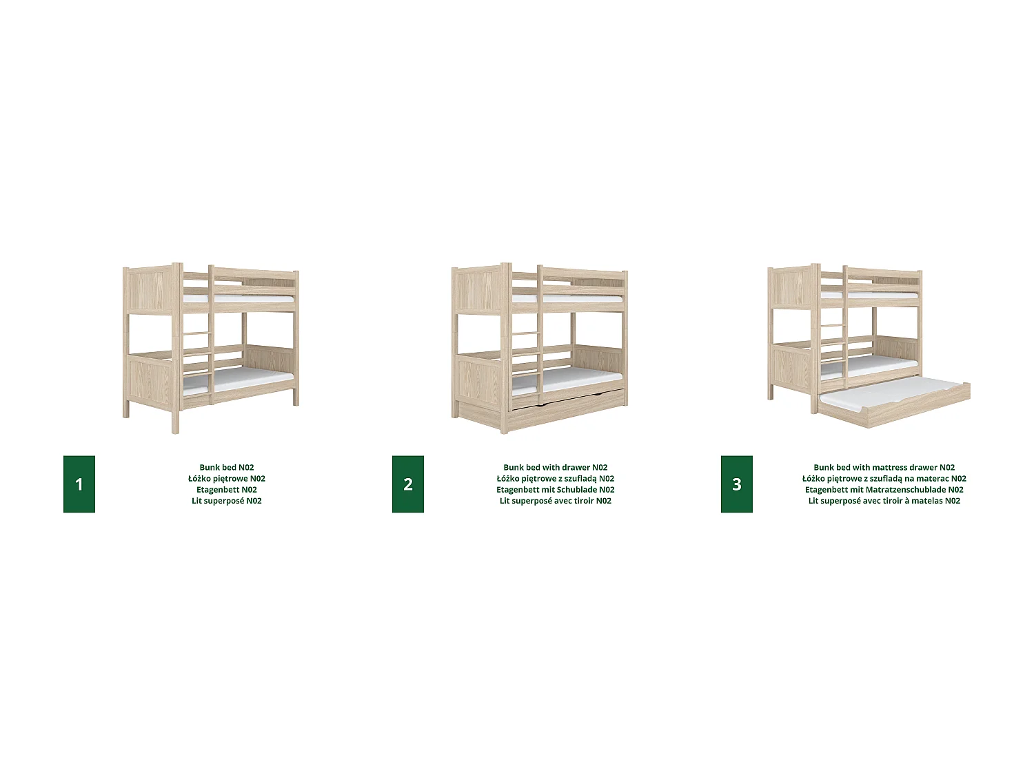ETAGENBETT N02 Sonoma Eiche 80x180