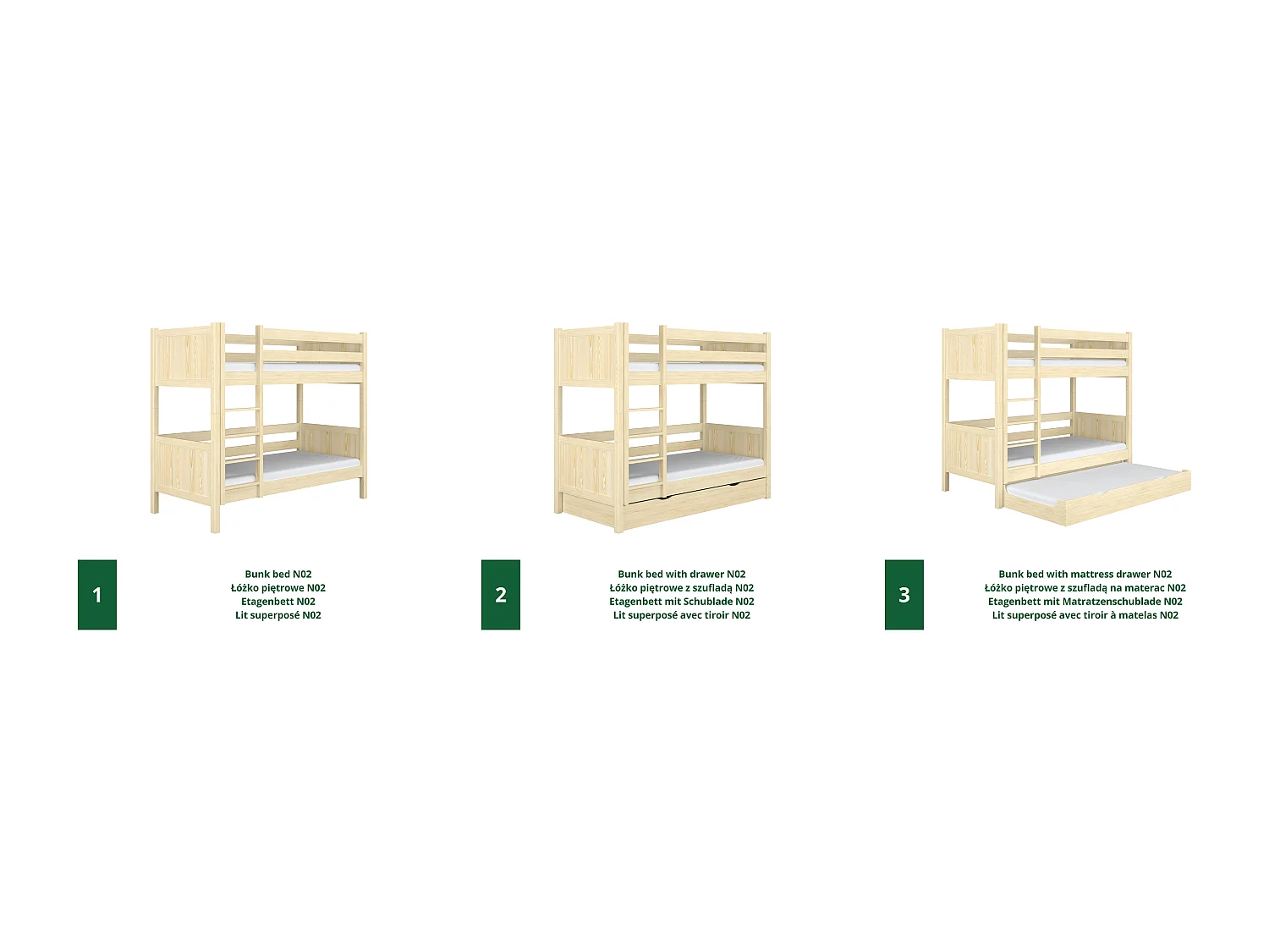 ETAGENBETT N02 Klare Kiefer 100x200