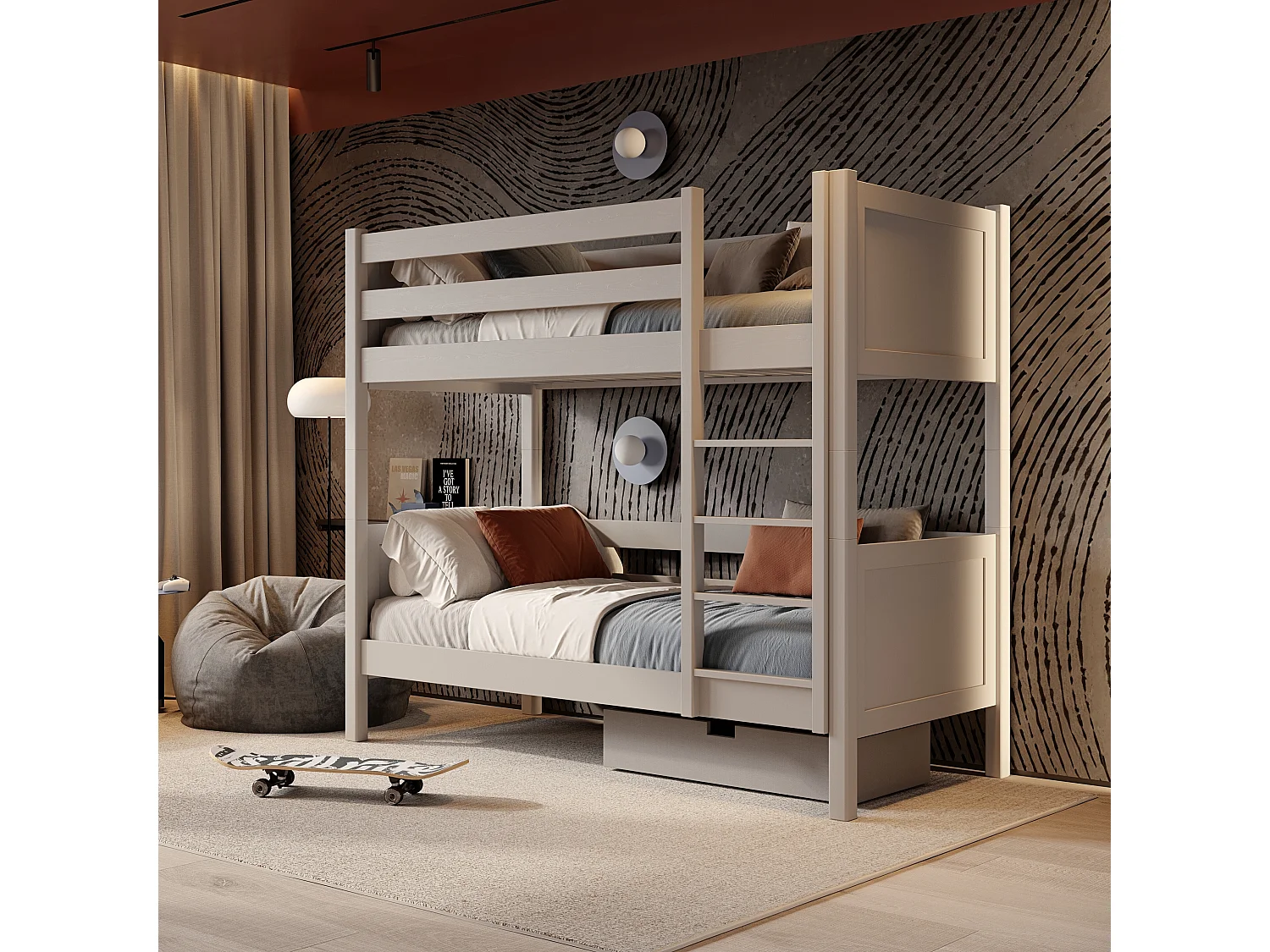 Lit superposé en bois N02 Gris 100x190