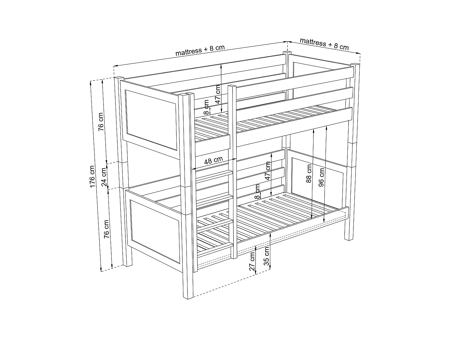Lit superposé en bois N02 Blanc 90x190