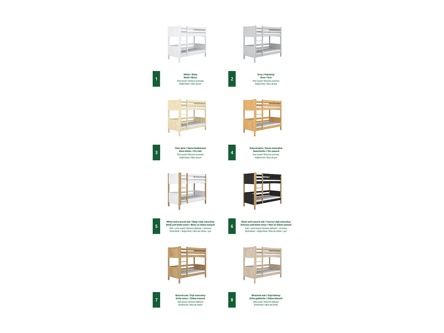 Lit superposé en bois N02 Pin Naturel 90x190