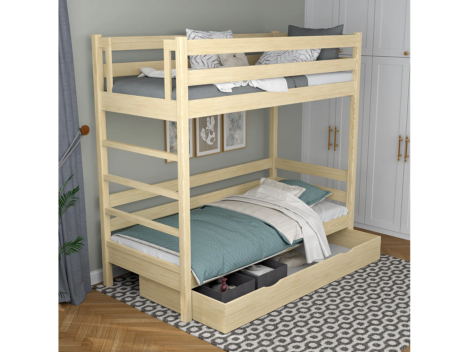 ETAGENBETT N03 mit Schublade Klare Kiefer 100x180