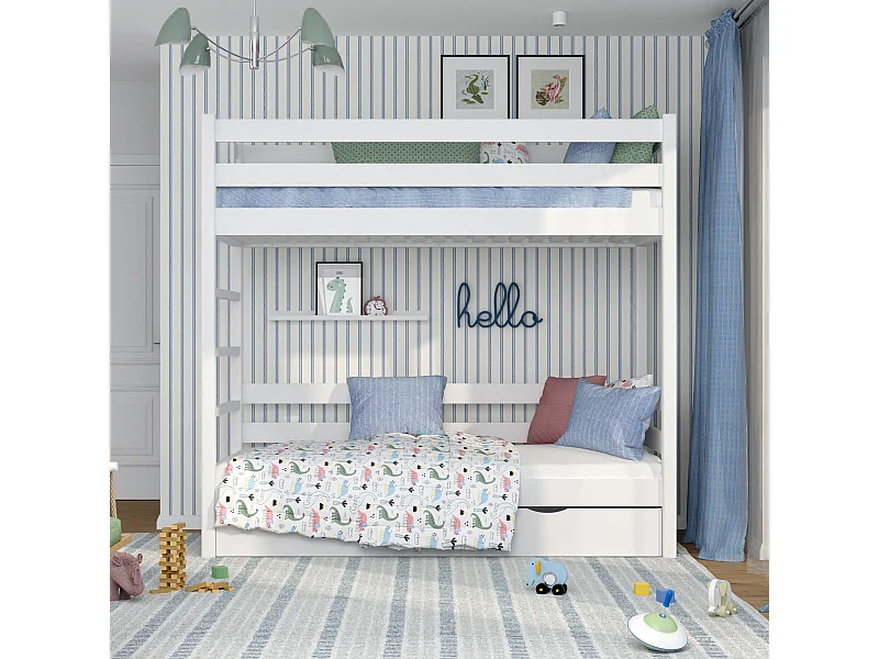 ETAGENBETT N03 mit Schublade Weiß 120x190