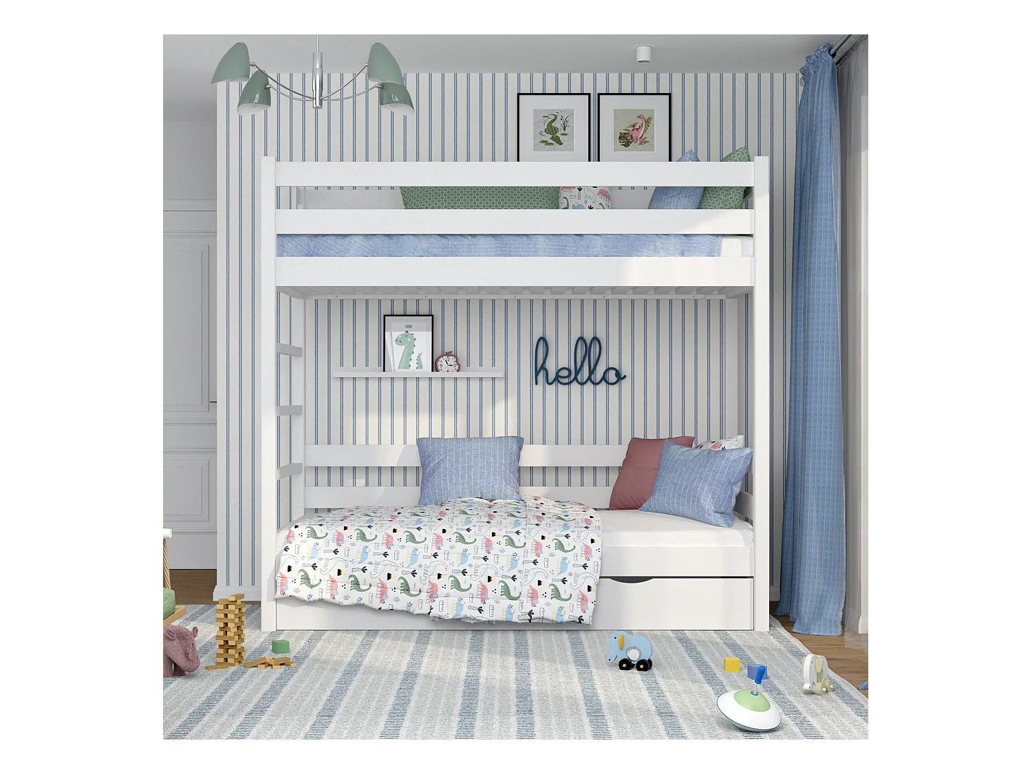 Lit superposé en bois - avec tiroir N03 Blanc 120x190