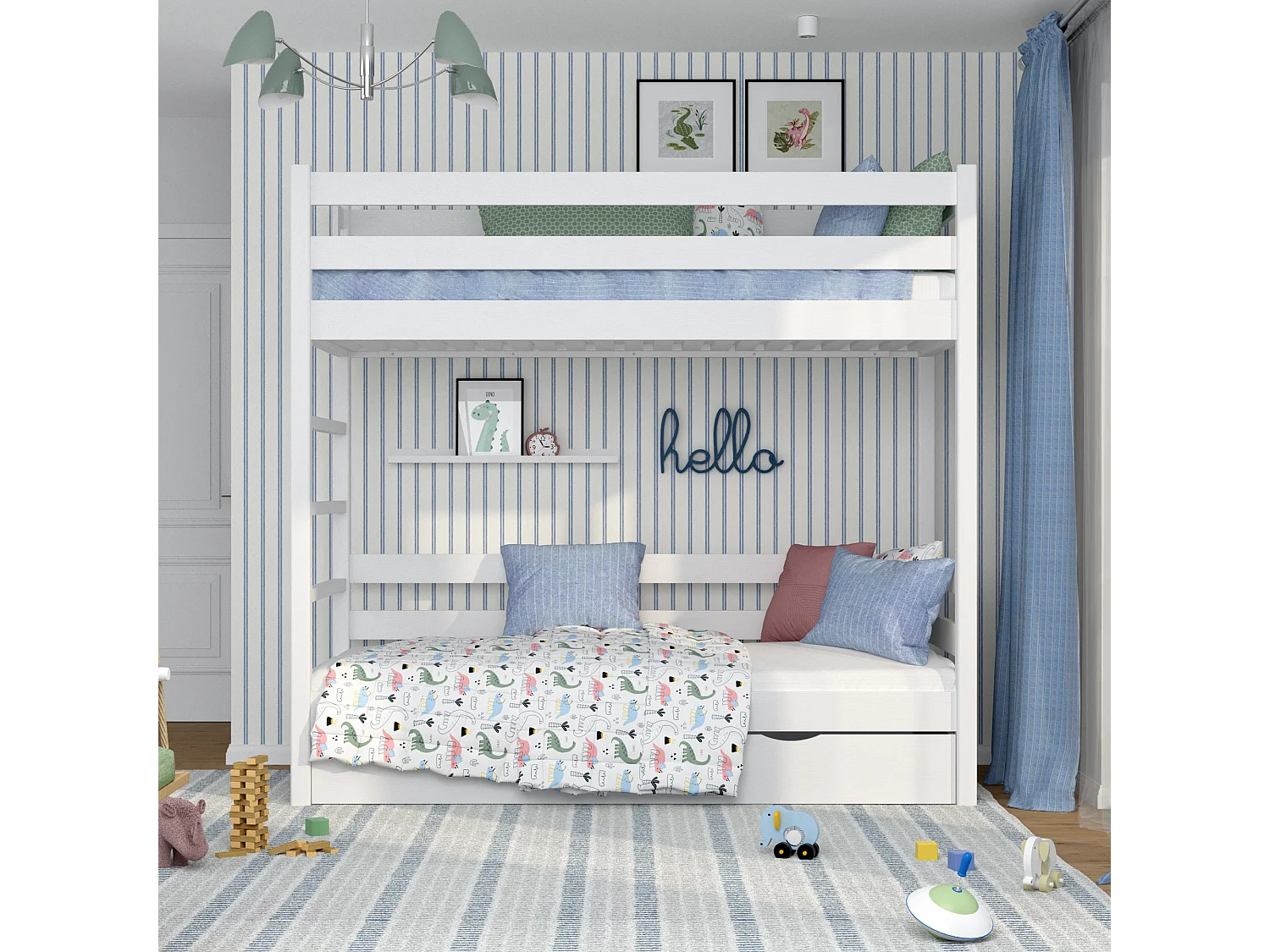 Lit superposé en bois - avec tiroir N03 Blanc 90x180