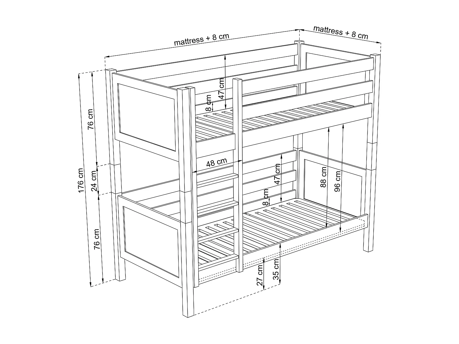 ETAGENBETT N02 Sonoma Eiche 80x190