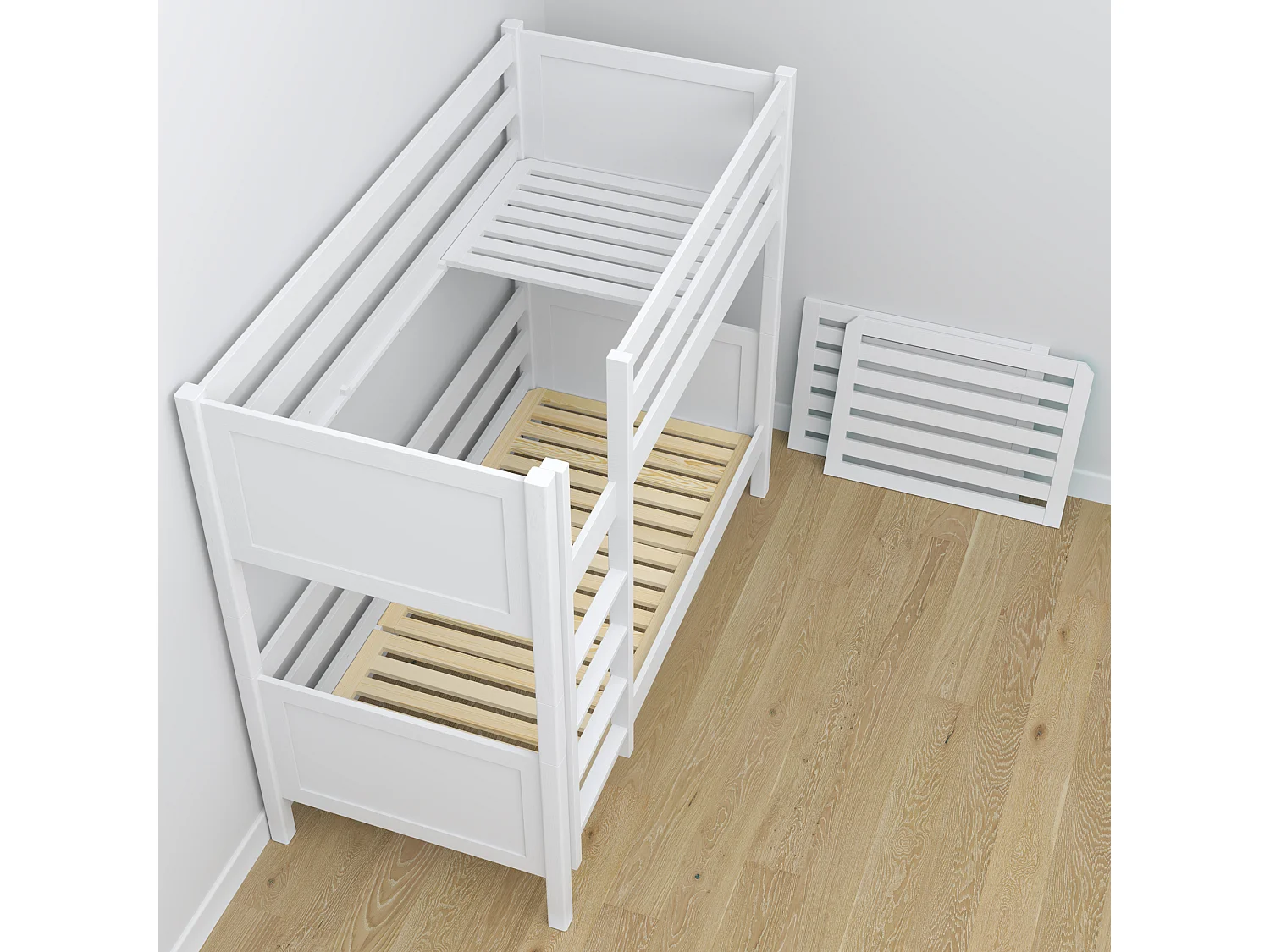 Lit superposé en bois N02 Blanc 90x180