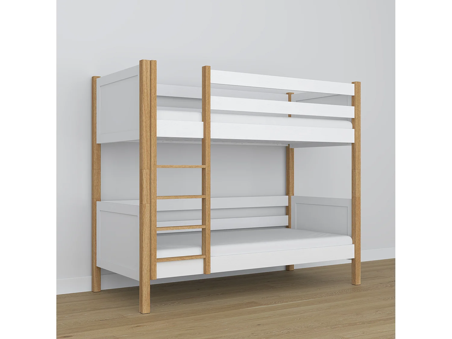 Lit superposé en bois N02 Blanc / Chêne Naturel 80x180