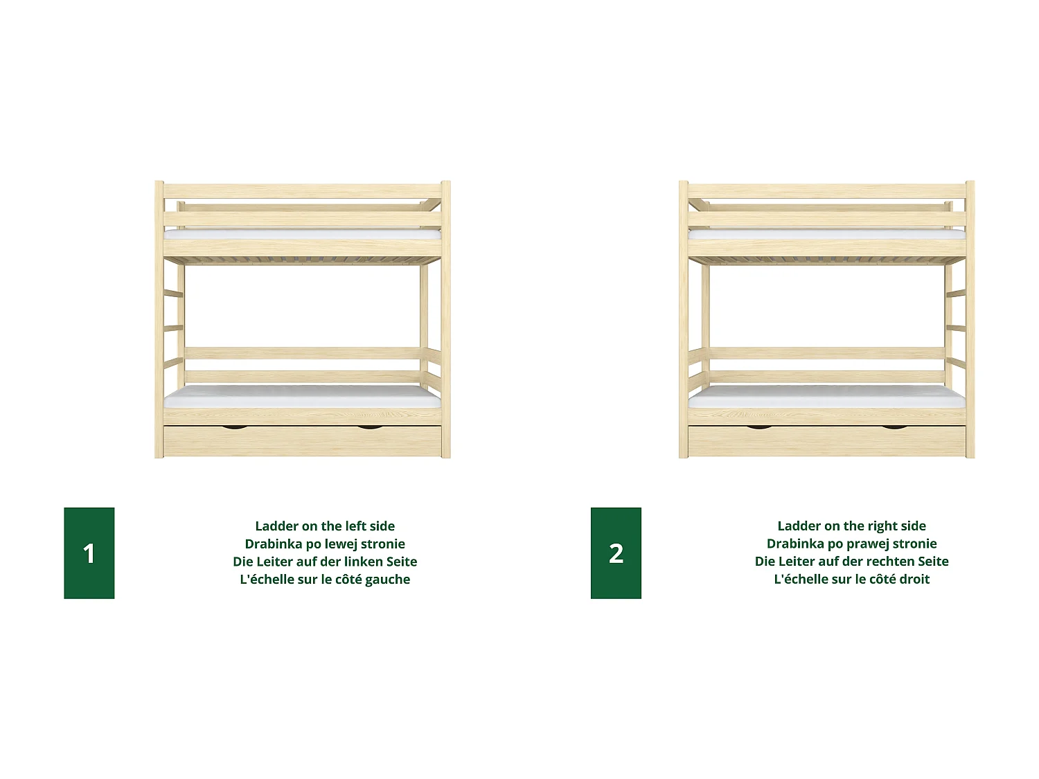 Lit superposé en bois - avec tiroir N03 Pin Clair 80x190