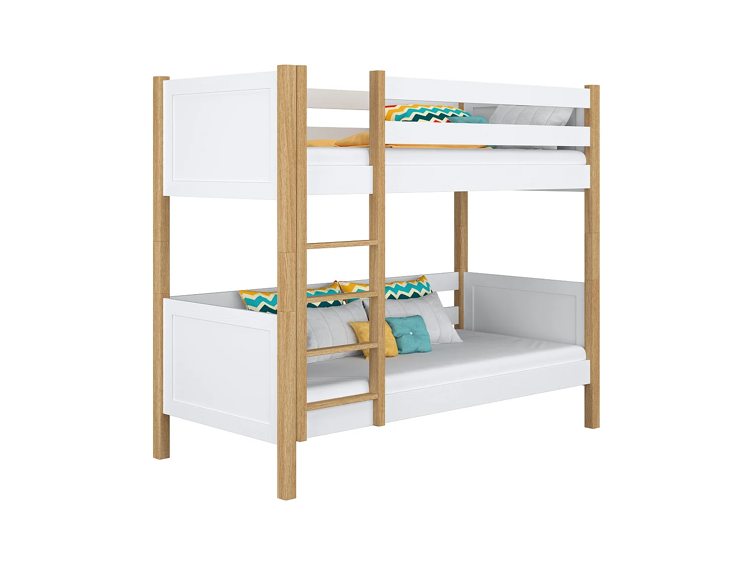 Lit superposé en bois N02 Blanc / Chêne Naturel 90x200