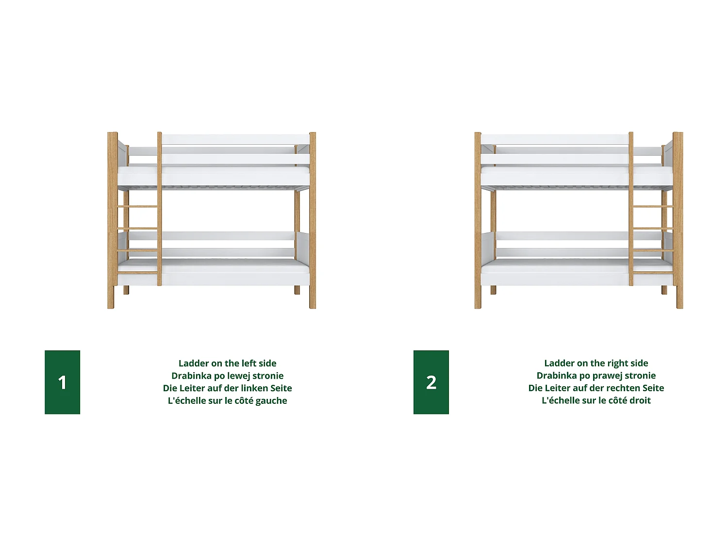 Lit superposé en bois N02 Blanc / Chêne Naturel 90x200