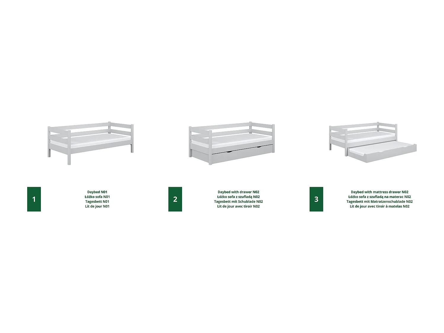 Lit banquette en bois N01 Gris 120x180