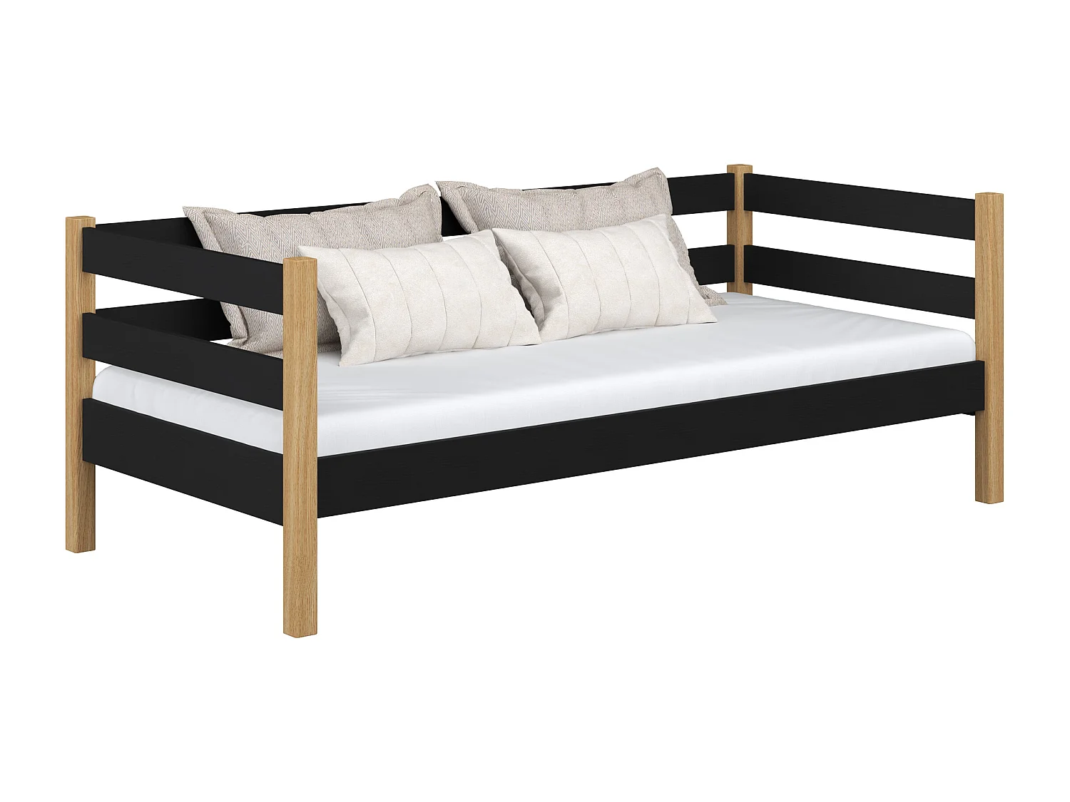 Lit banquette en bois N01 Noir / Chêne Naturel 80x190