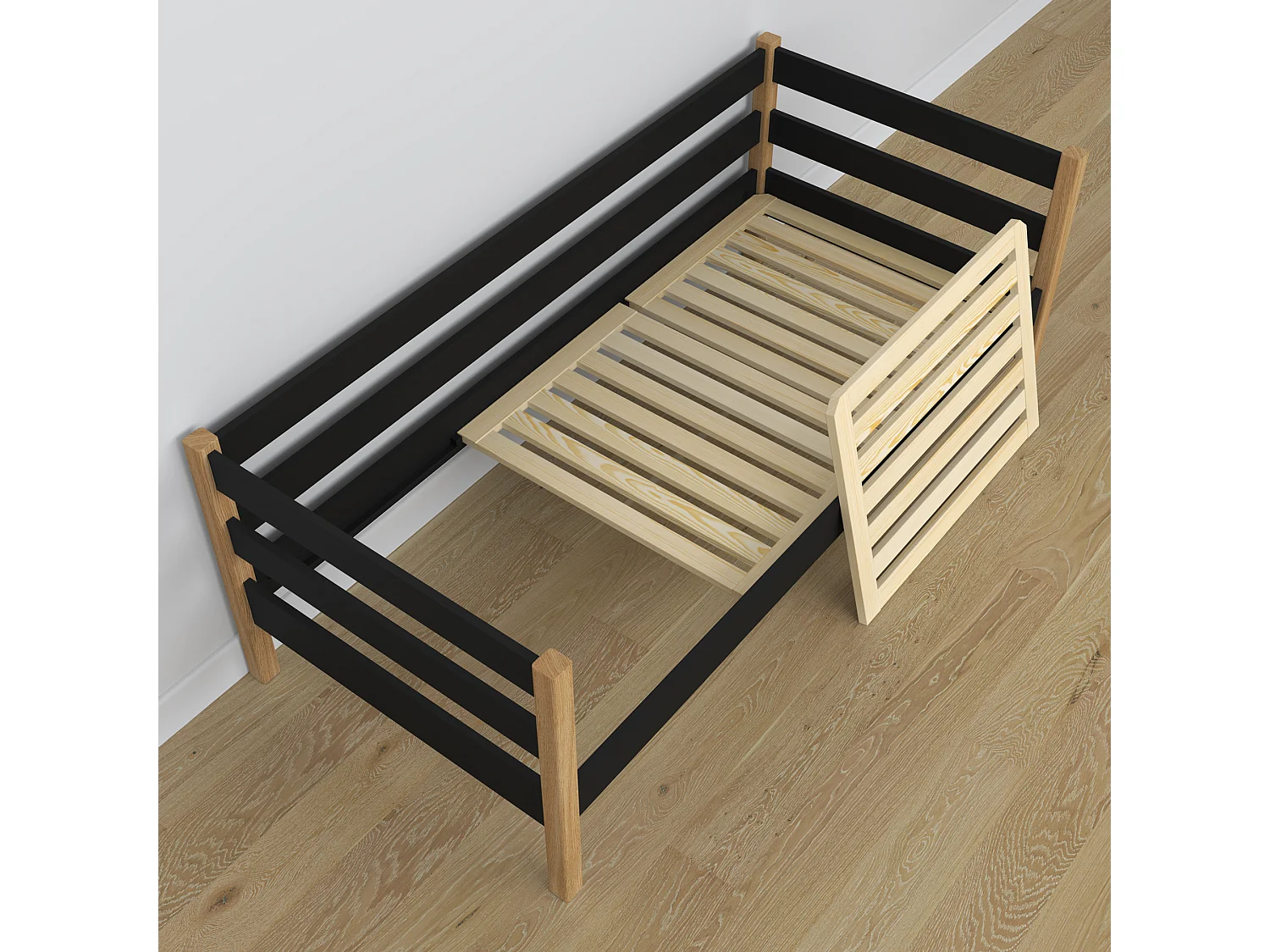 Lit banquette en bois N01 Noir / Chêne Naturel 80x190
