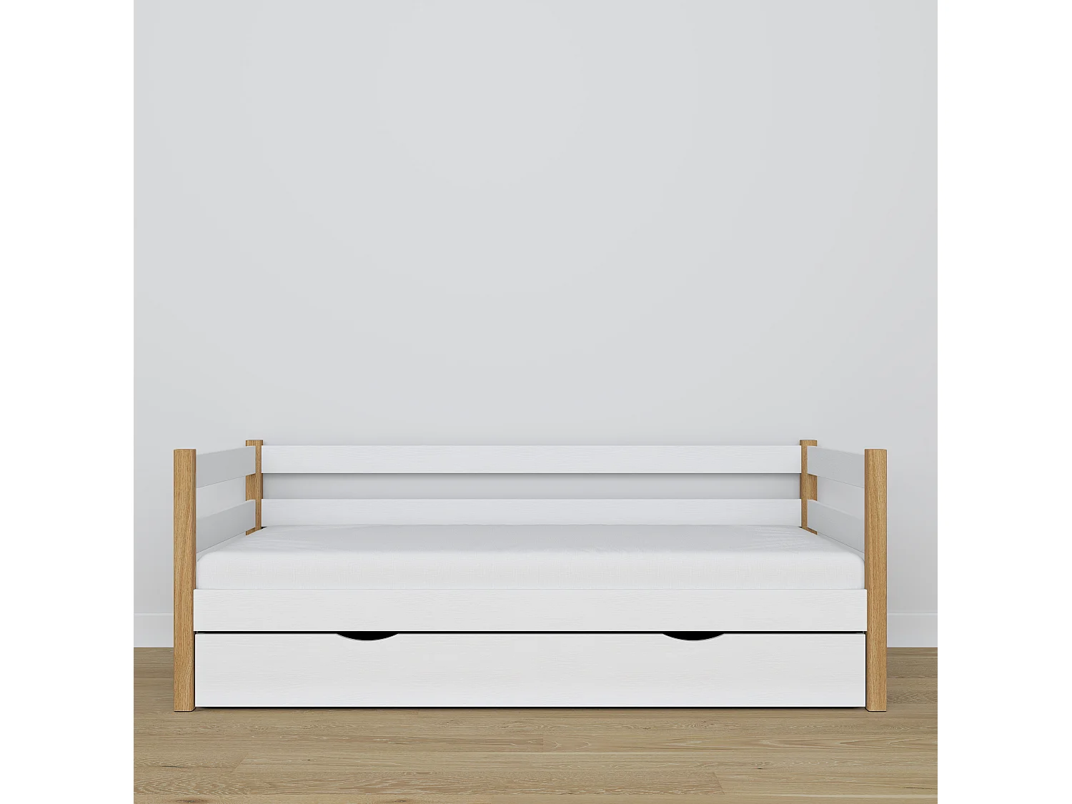 Lit banquette en bois - avec tiroir N01 Blanc / Chêne Naturel 100x190