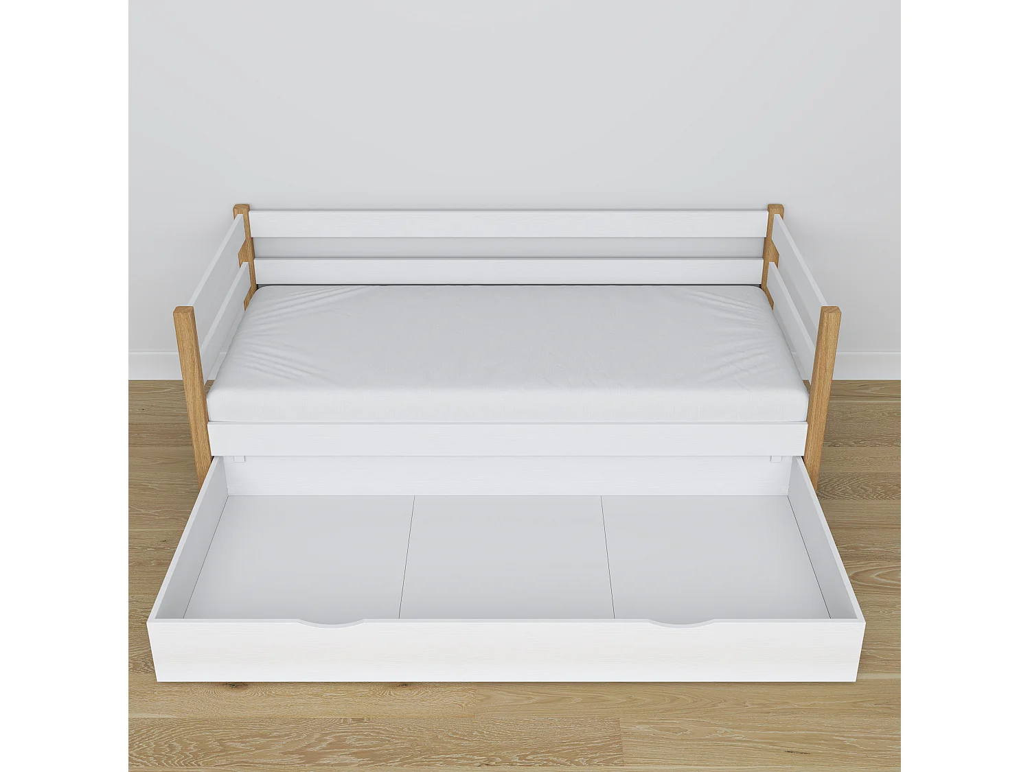 Lit banquette en bois - avec tiroir N01 Blanc / Chêne Naturel 100x190