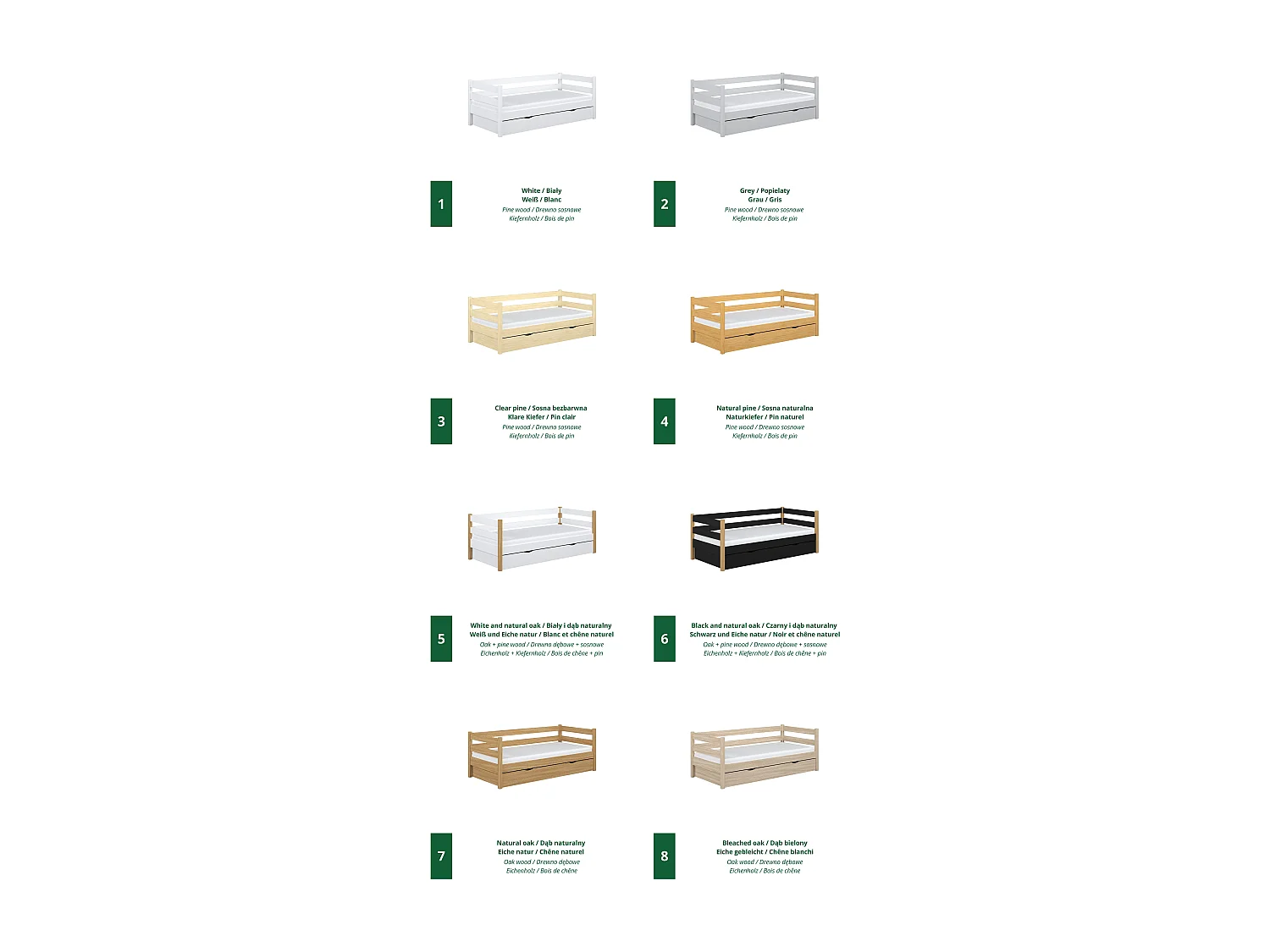 Lit banquette en bois - avec tiroir N01 Blanc / Chêne Naturel 100x190