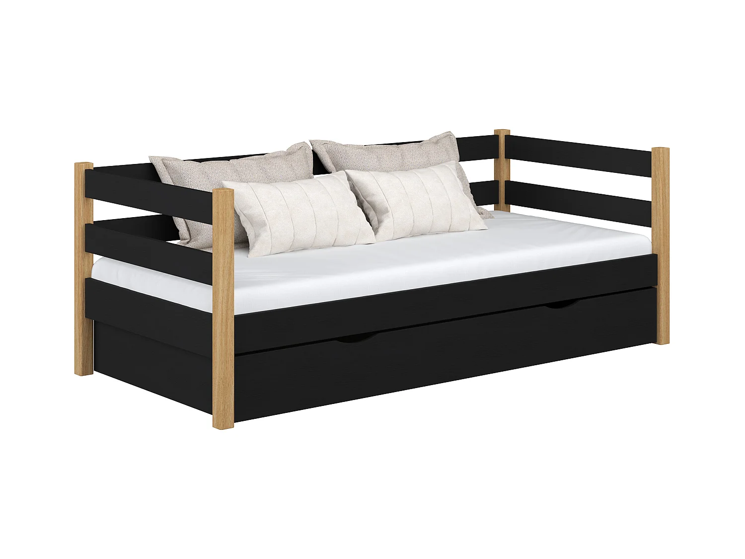 Lit banquette en bois - avec tiroir N01 Noir / Chêne Naturel 80x180